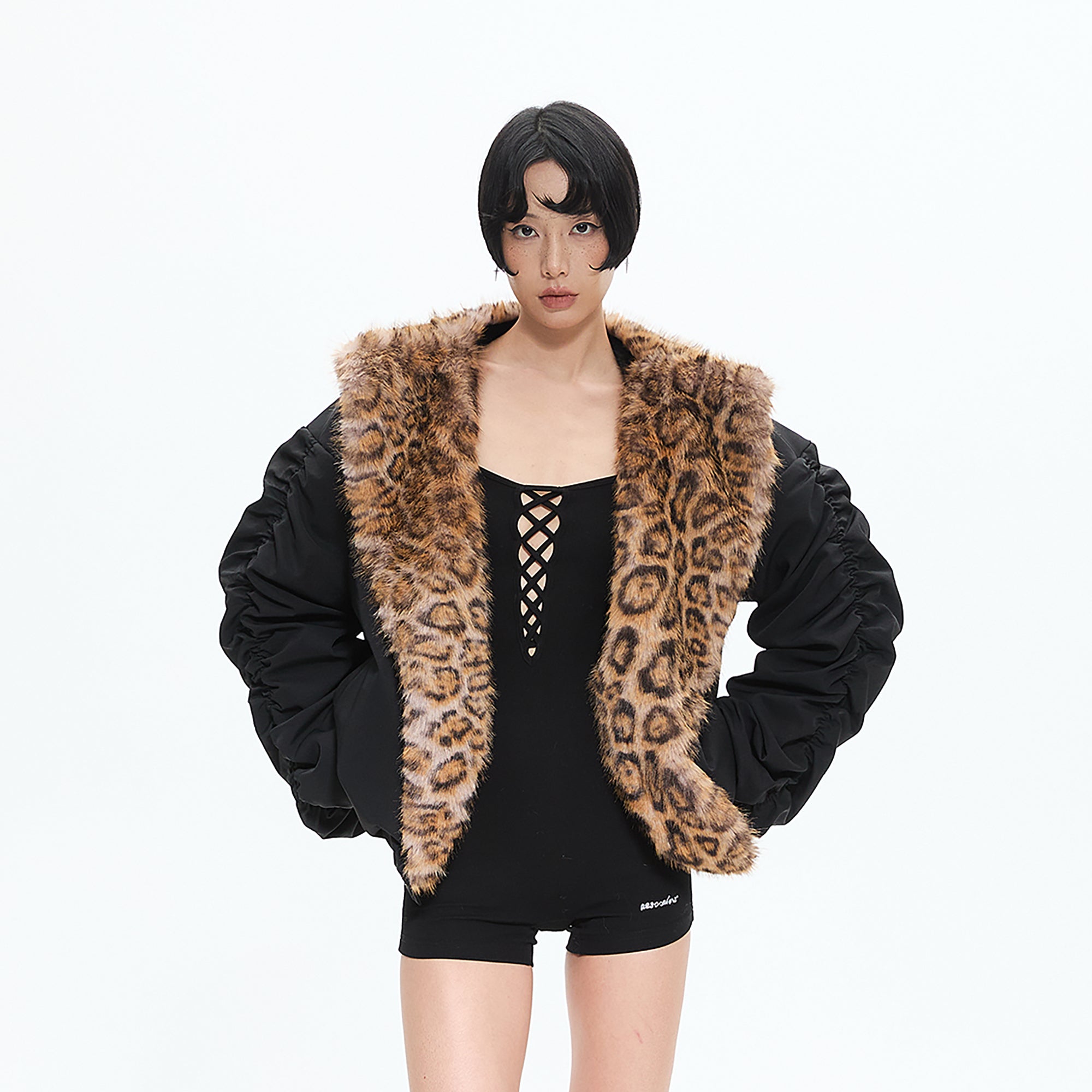 AE30 SAINT Faux Fur Trim Ruched Sleeve Parka