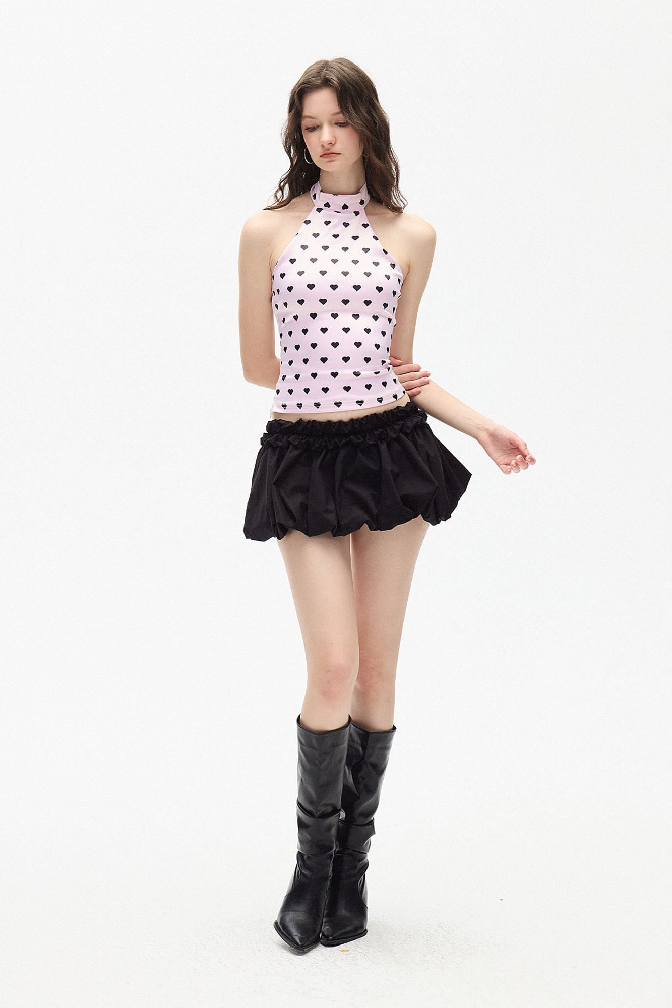 AE30 SAINT Heart Polka Dots Halter Corset Top Pink