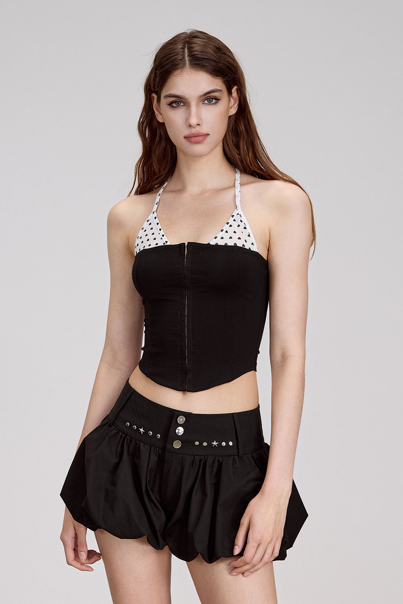 AE30 SAINT Layered Heart Halter Corset Tank Top