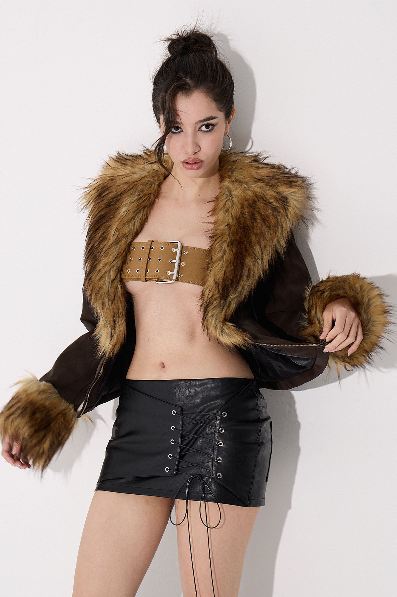 AE30 SAINT Lace-Up Faux Leather Mini Skirt