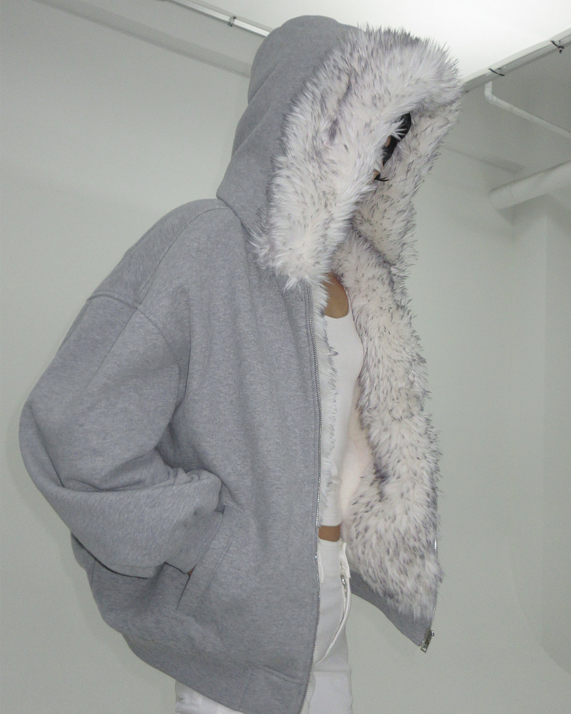 AE30 SAINT Faux Fur Trim Oversized Fleece Hoodie