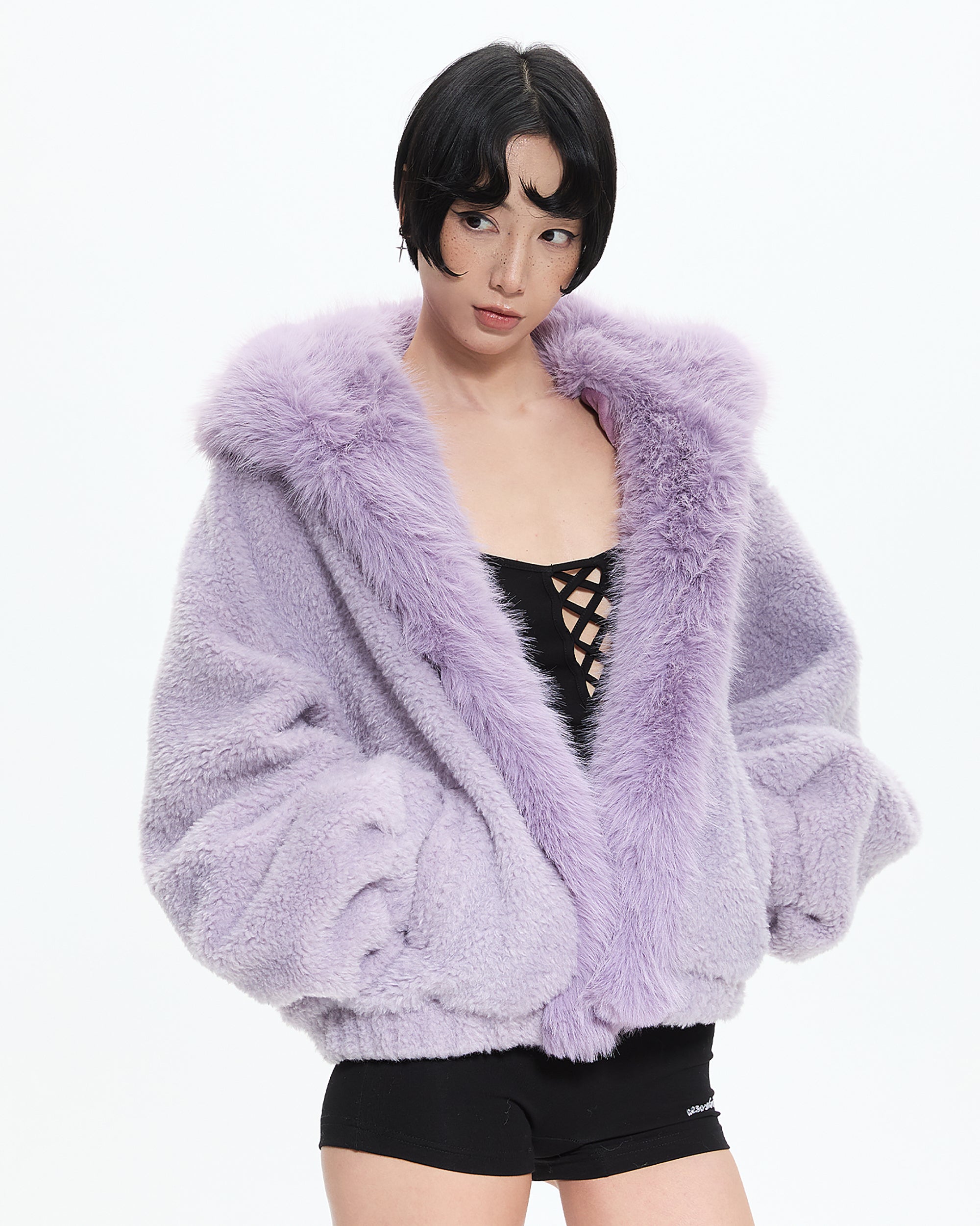 AE30 SAINT Plush Fur Trim Sherpa Hooded Jacket