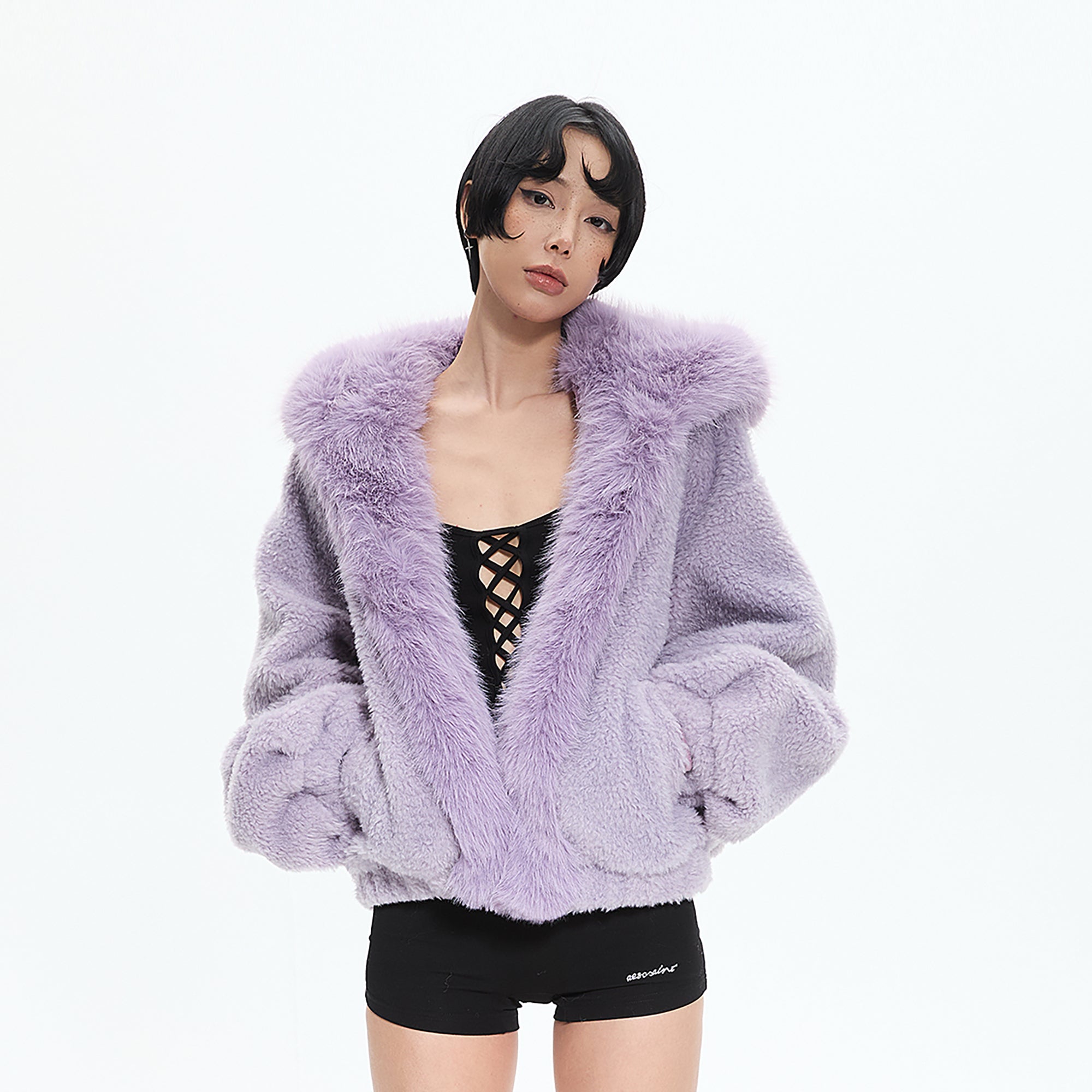 AE30 SAINT Plush Fur Trim Sherpa Hooded Jacket