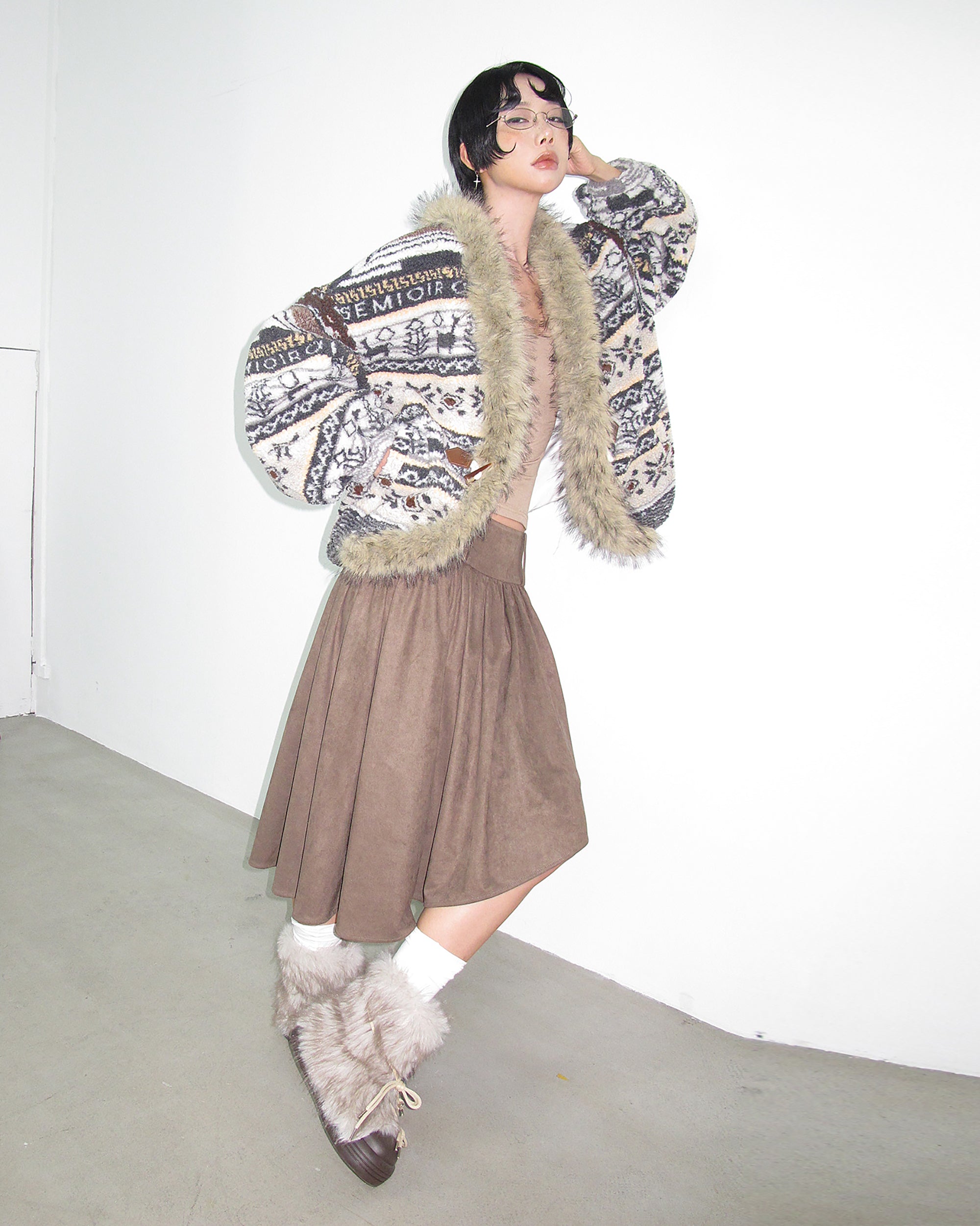 AE30 SAINT Toggle Clasps Fair Isle Sherpa Coat