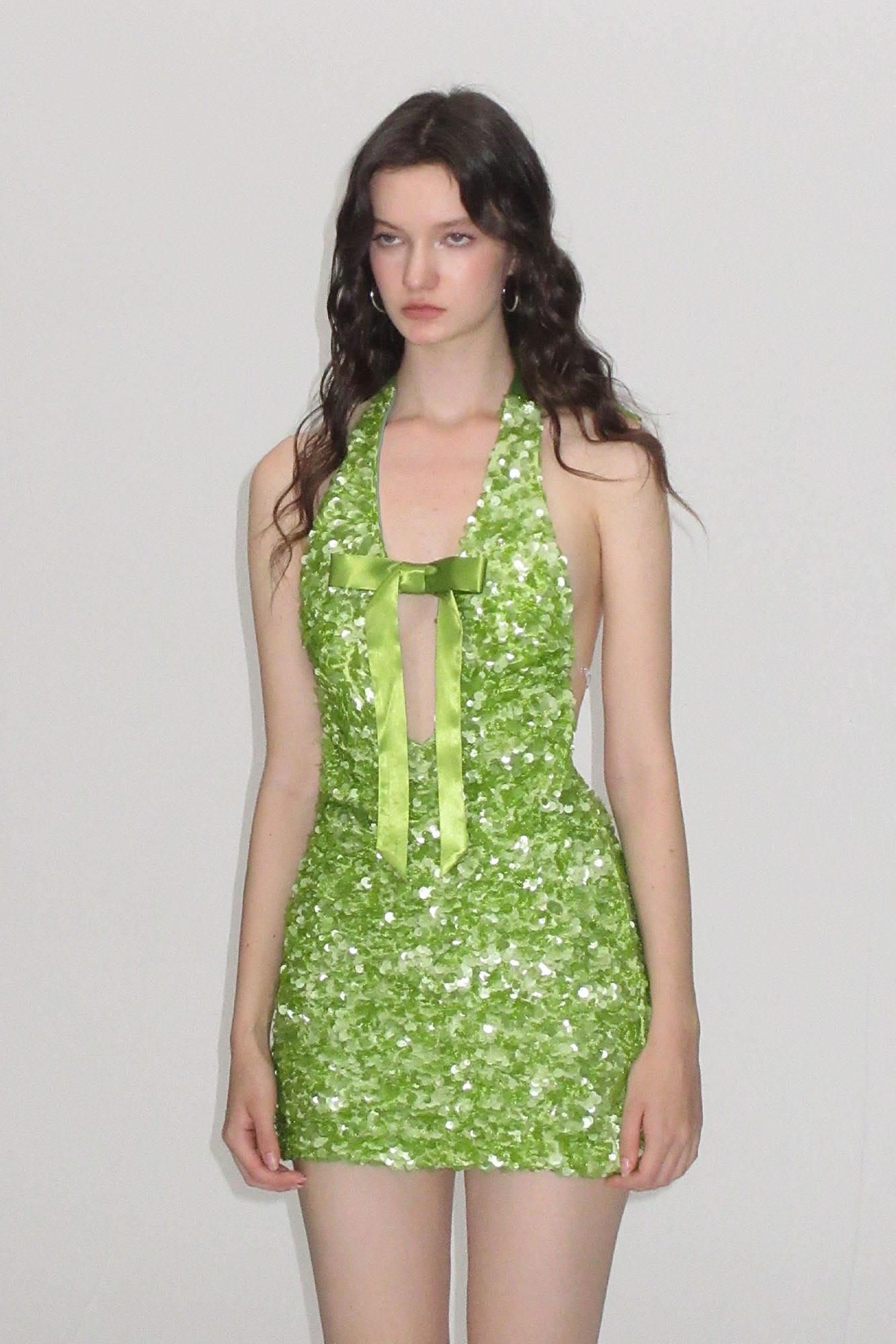 AE30 SAINT Sequin Halter Bow Mini Dress
