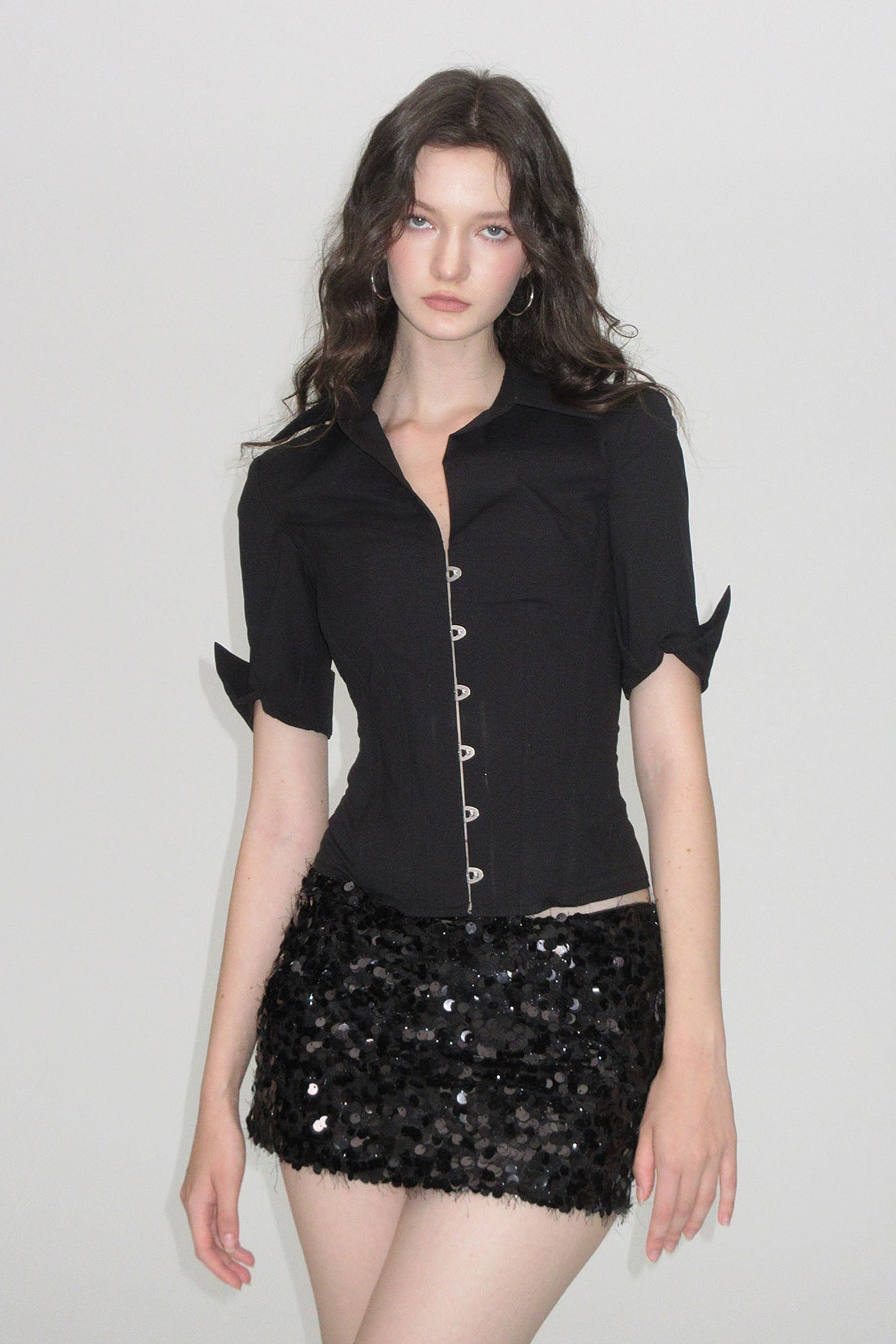 AE30 SAINT Hook-Front Lace-Up Back Corset Shirt