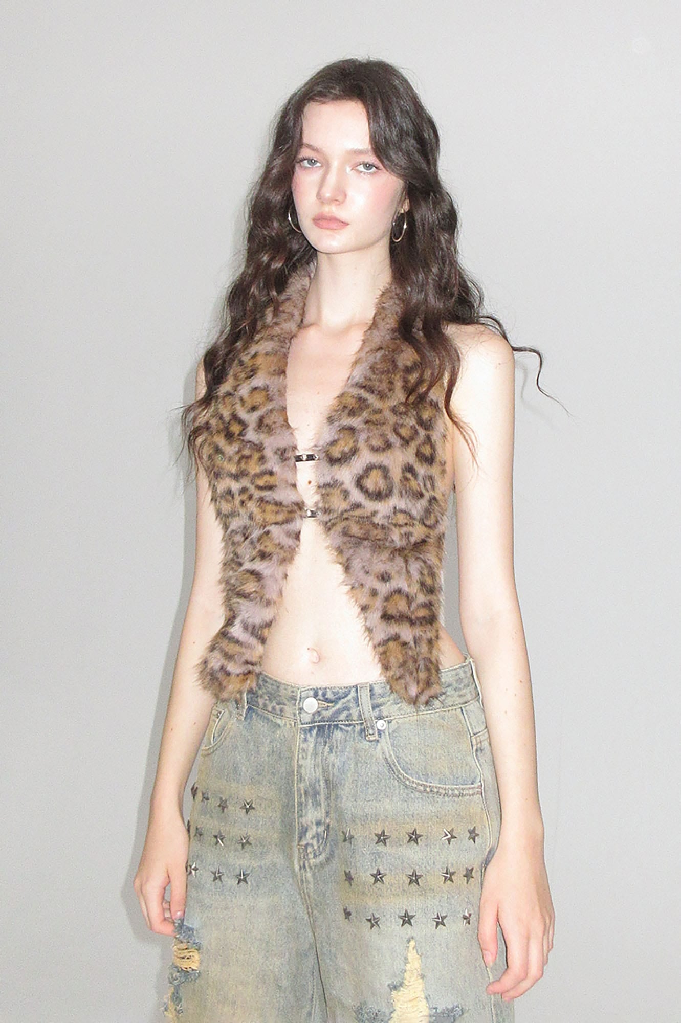 AE30 SAINT Fuzzy Faux-Fur Backless Halter Vest