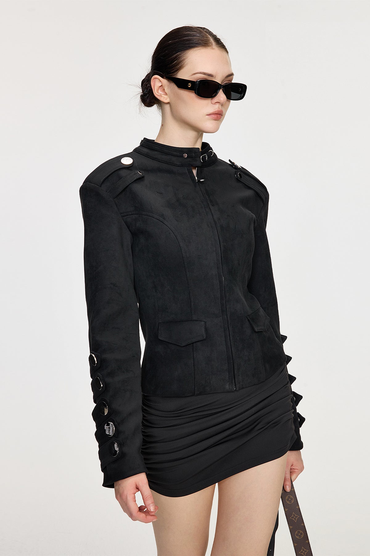 AE30 SAINT Cinched-Waist Padded-Shoulder Napoleon Jacket