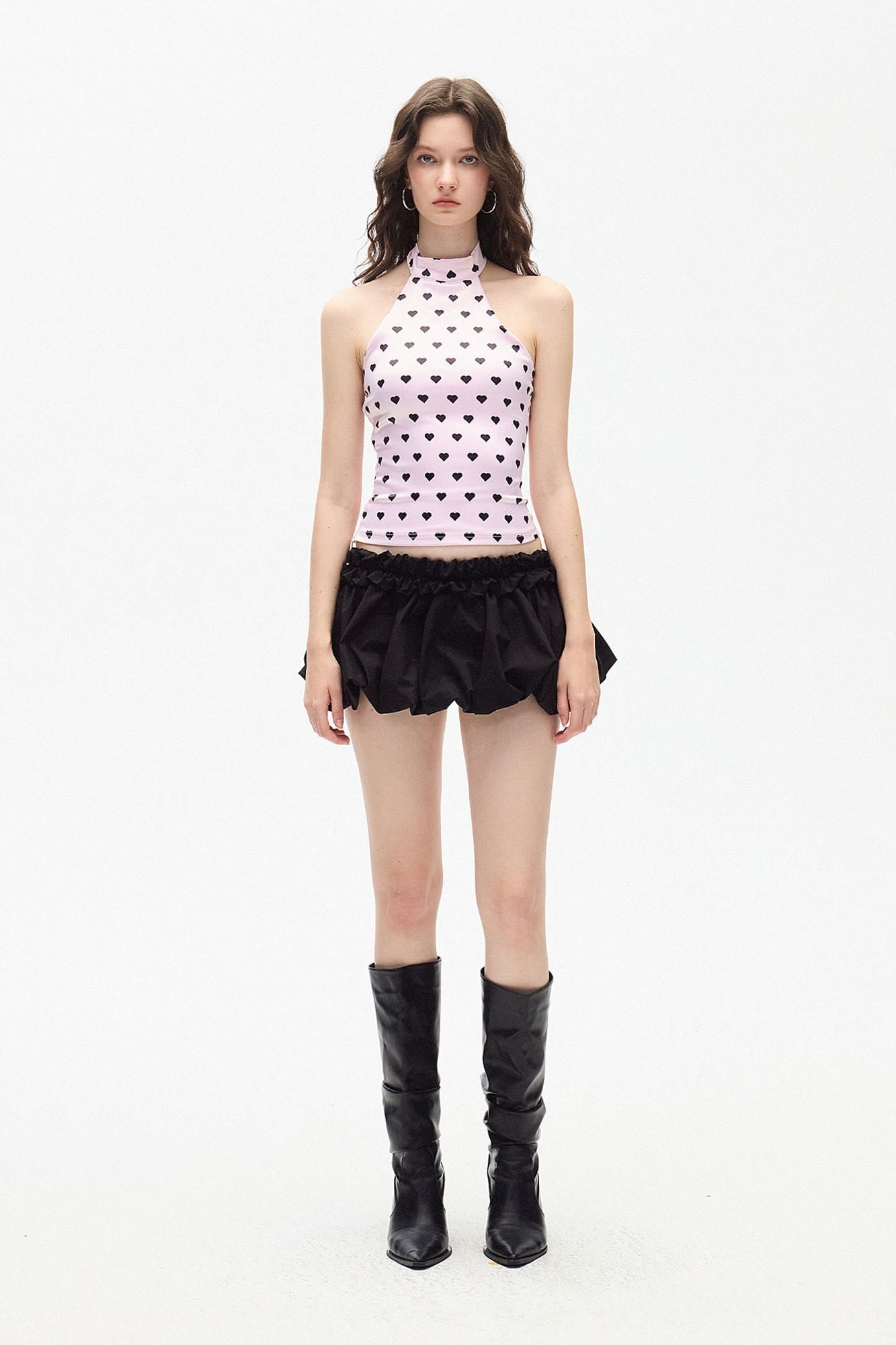 AE30 SAINT Heart Polka Dots Halter Corset Top Pink