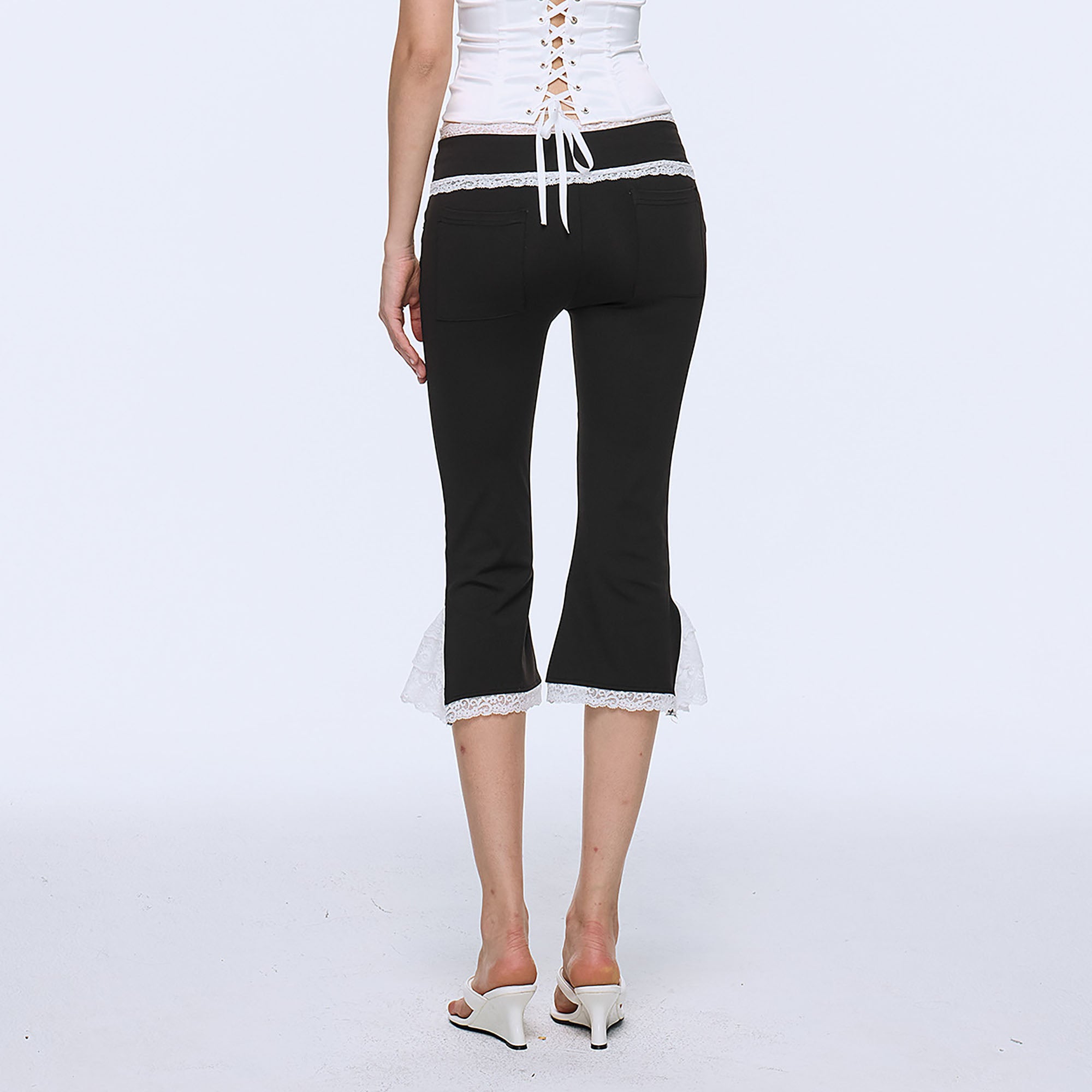 AE30 SAINT Lace-Trim Cropped Flared Pants