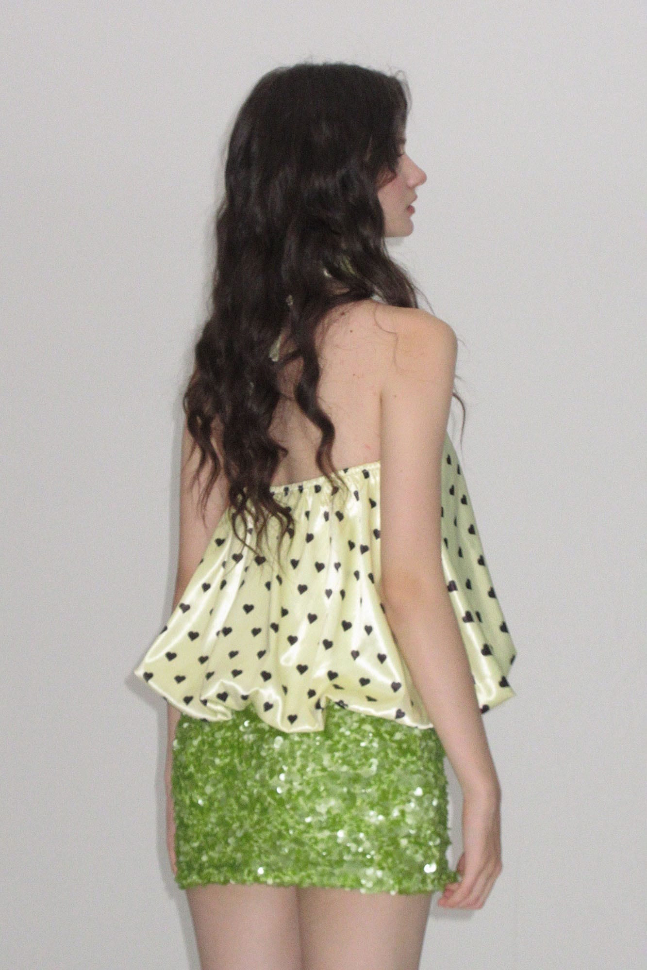 AE30 SAINT Heart Polka Dots Bubble-Hem Halter Top