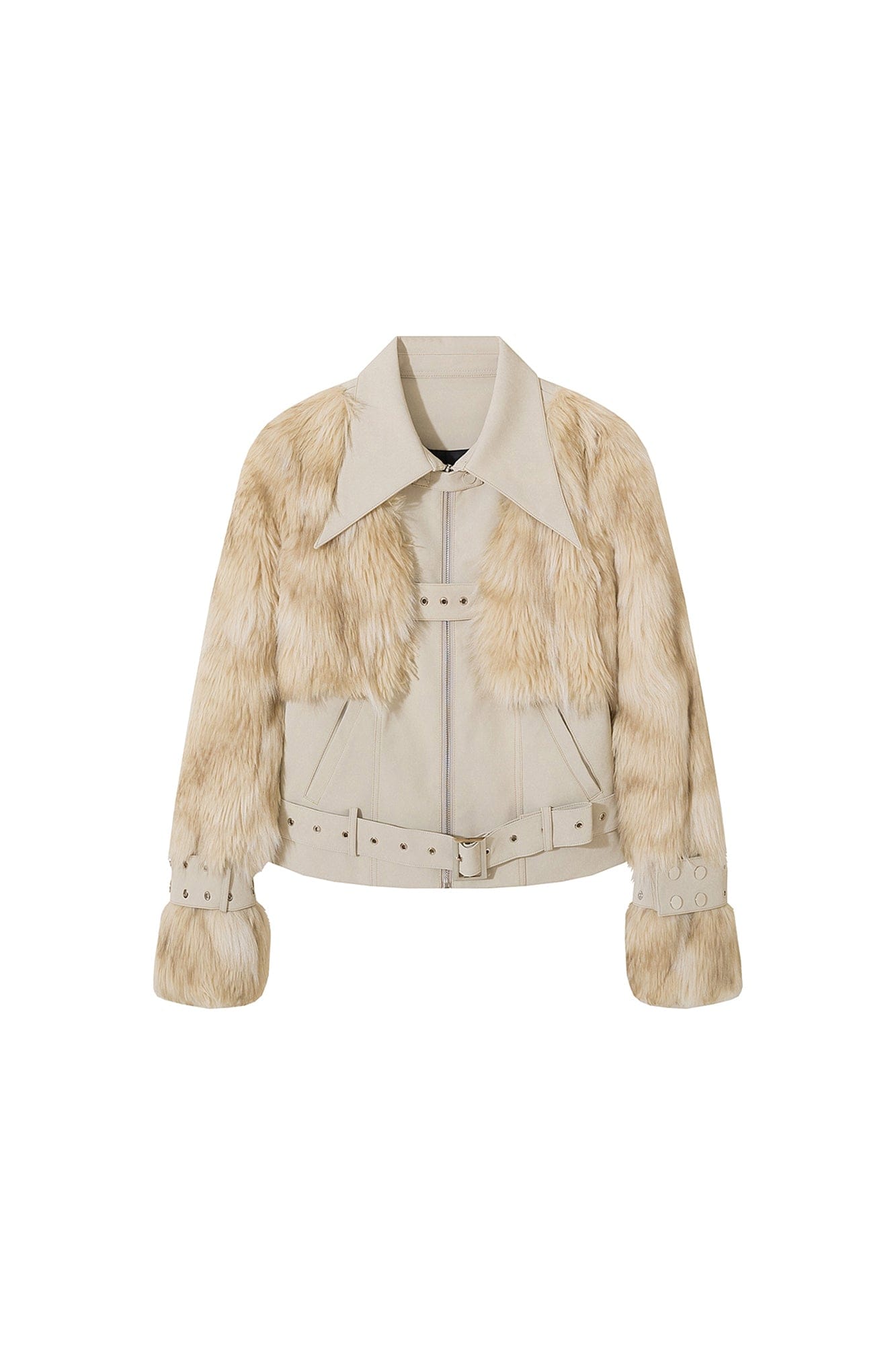 AE30 SAINT Faux Fur Trim PU Moto Jacket