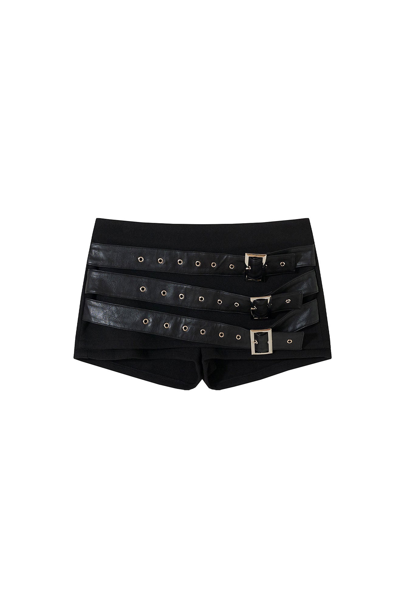 AE30 SAINT Faux Leather Belted Mini Shorts