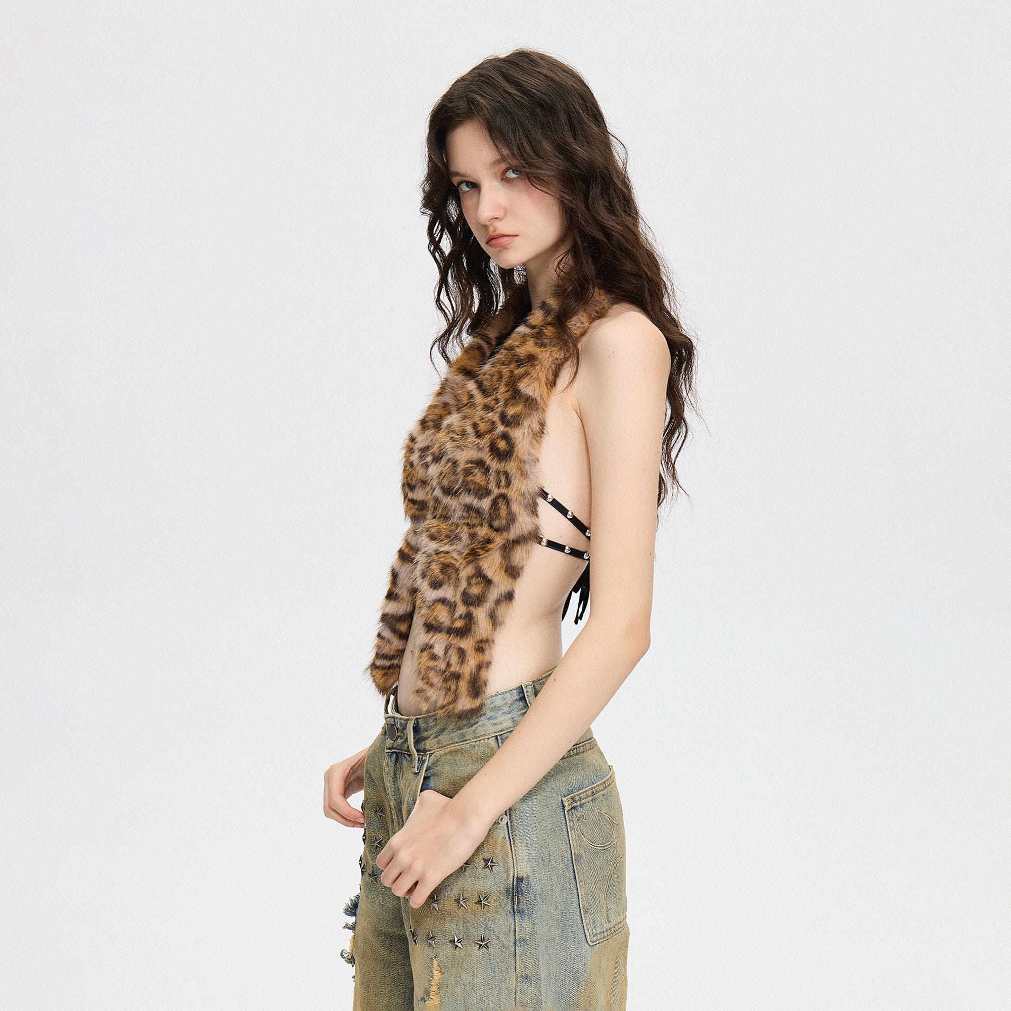 AE30 SAINT Fuzzy Faux-Fur Backless Halter Vest