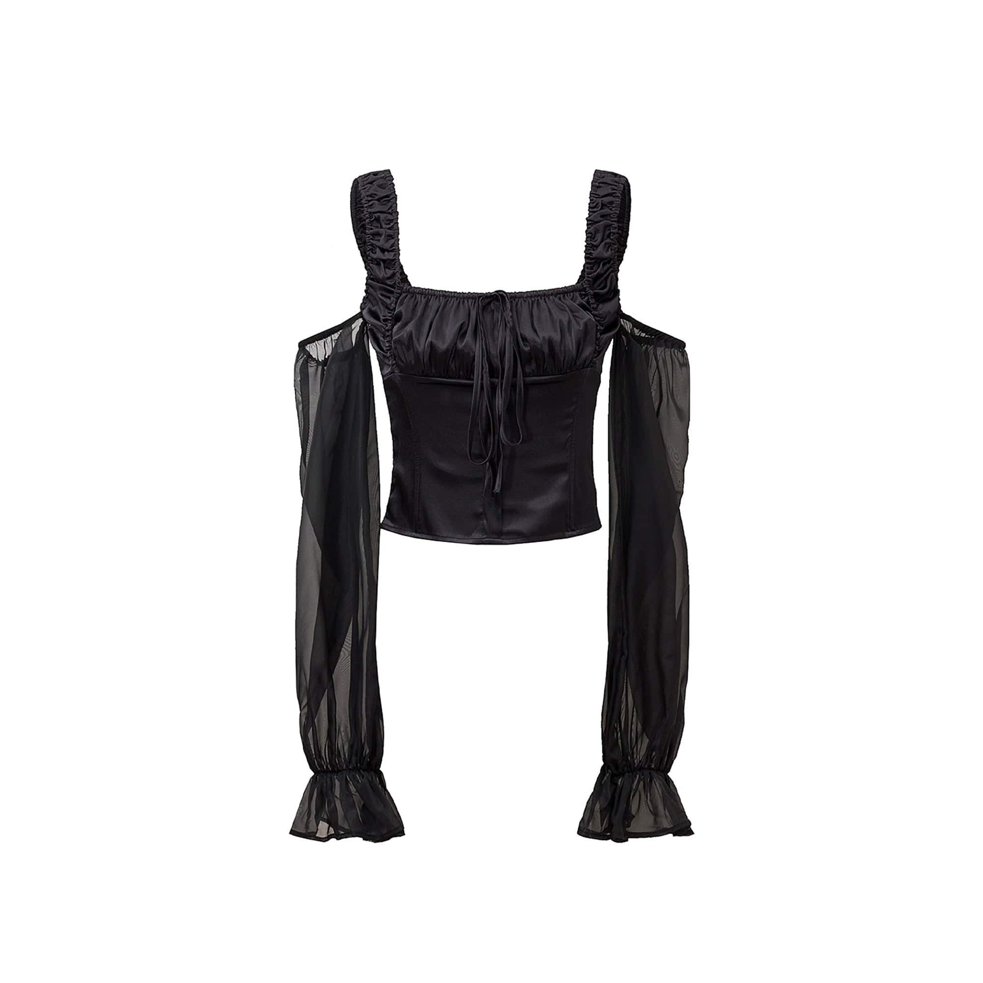 AE30 SAINT Sheer Sleeves Satin Corset Top