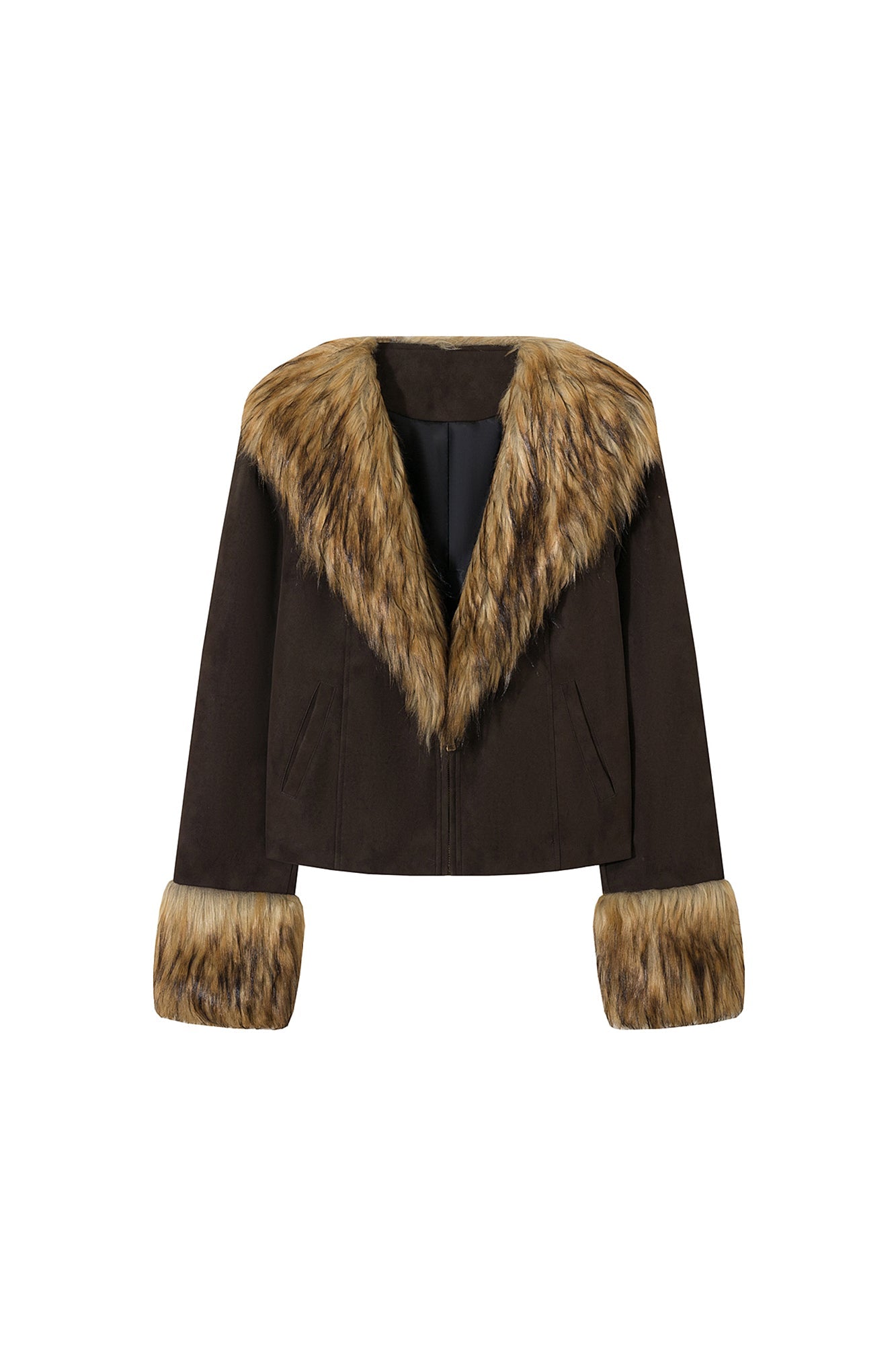 AE30 SAINT Faux Fur Trimmed V-Neck Jacket