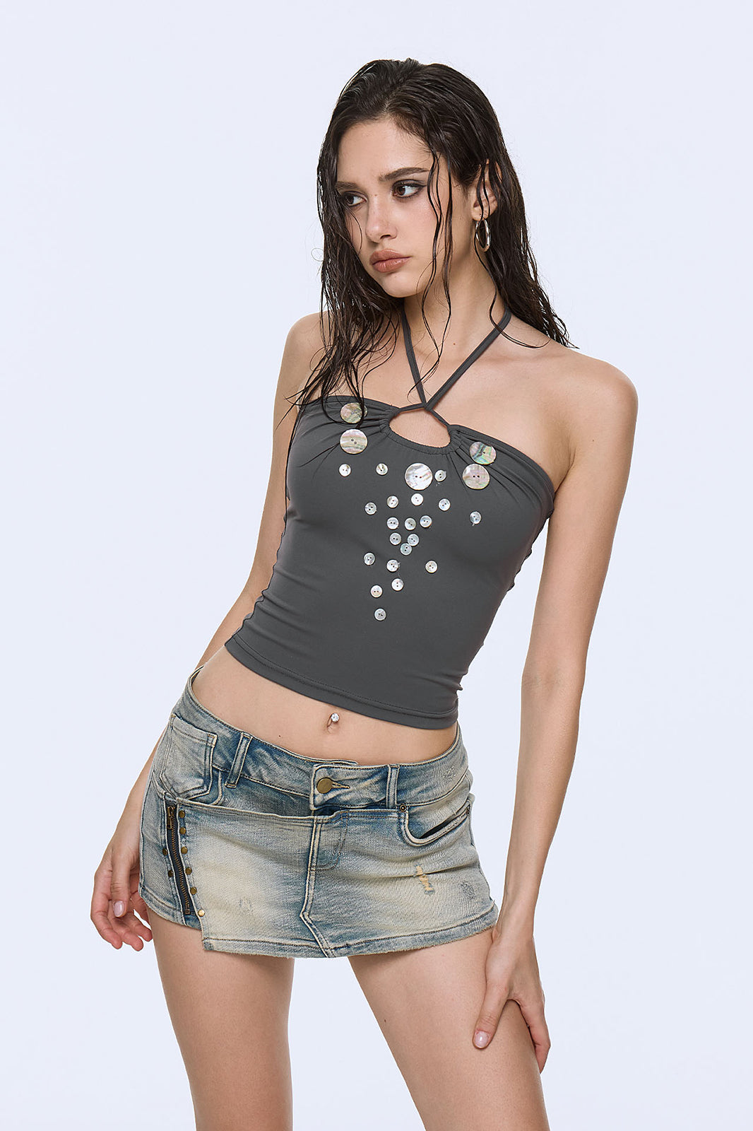 AE30 SAINT Disc Embellished Multi-Way Tank Top