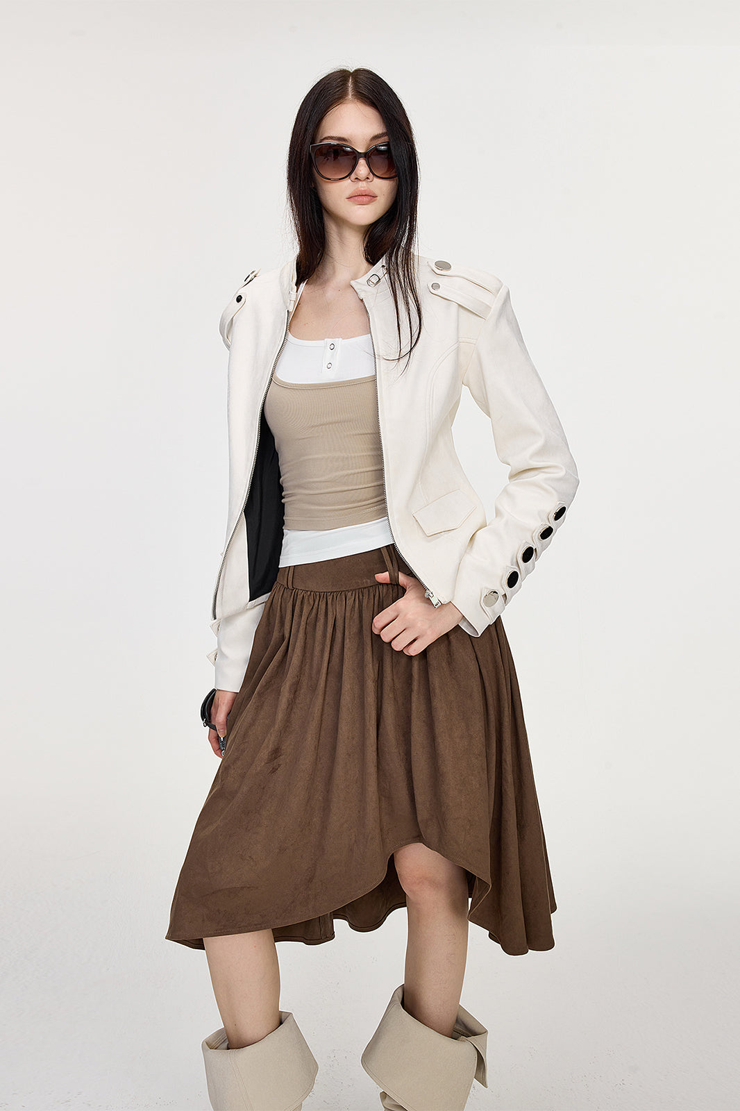 AE30 SAINT Cinched-Waist Padded-Shoulder Napoleon Jacket