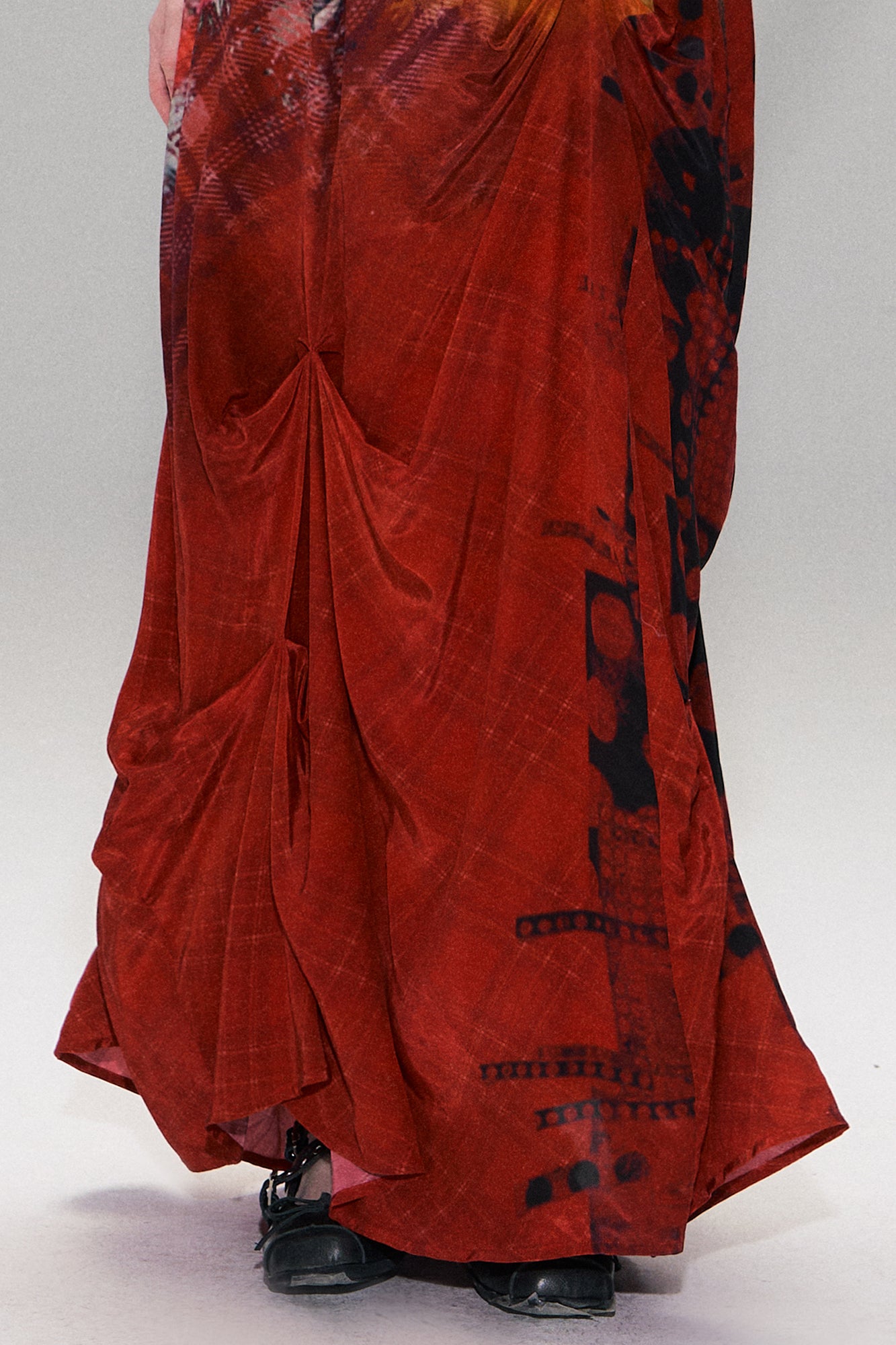 THE NEVERMORE Asymmetric Shirred Spliced Maxi Dress