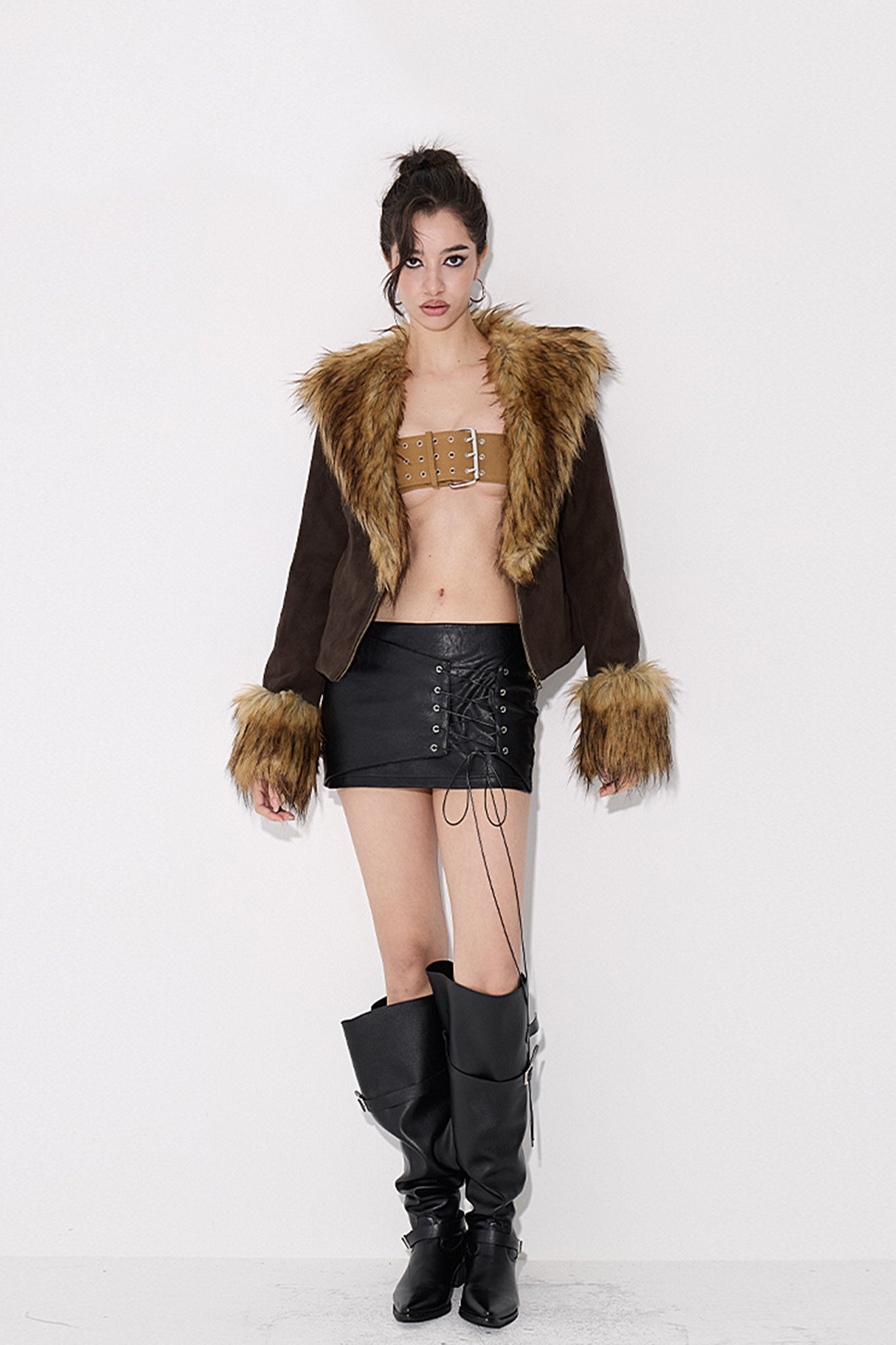 AE30 SAINT Faux Fur Trimmed V-Neck Jacket