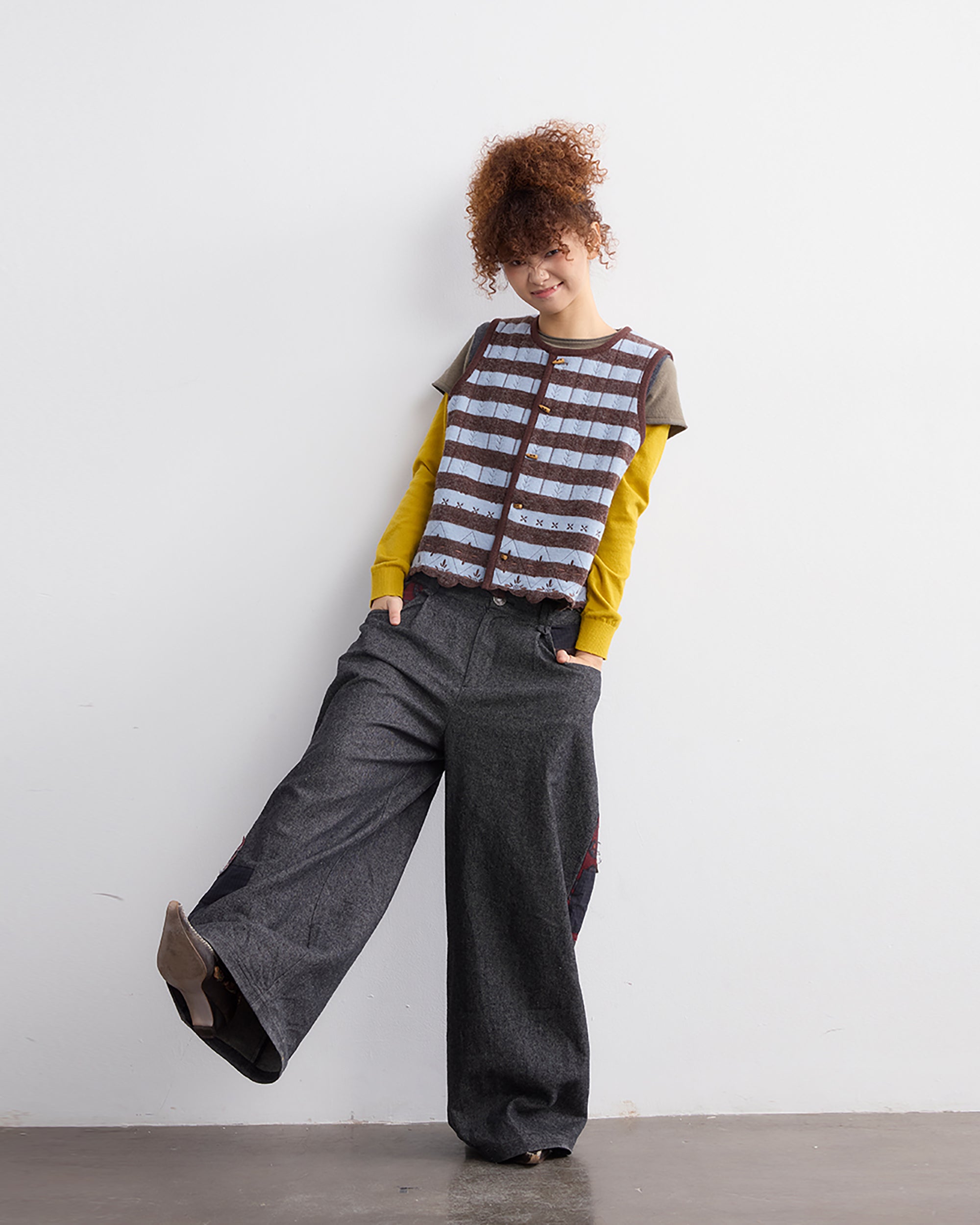 NOESE Plaid Patchwork Pleated Oversized Pants