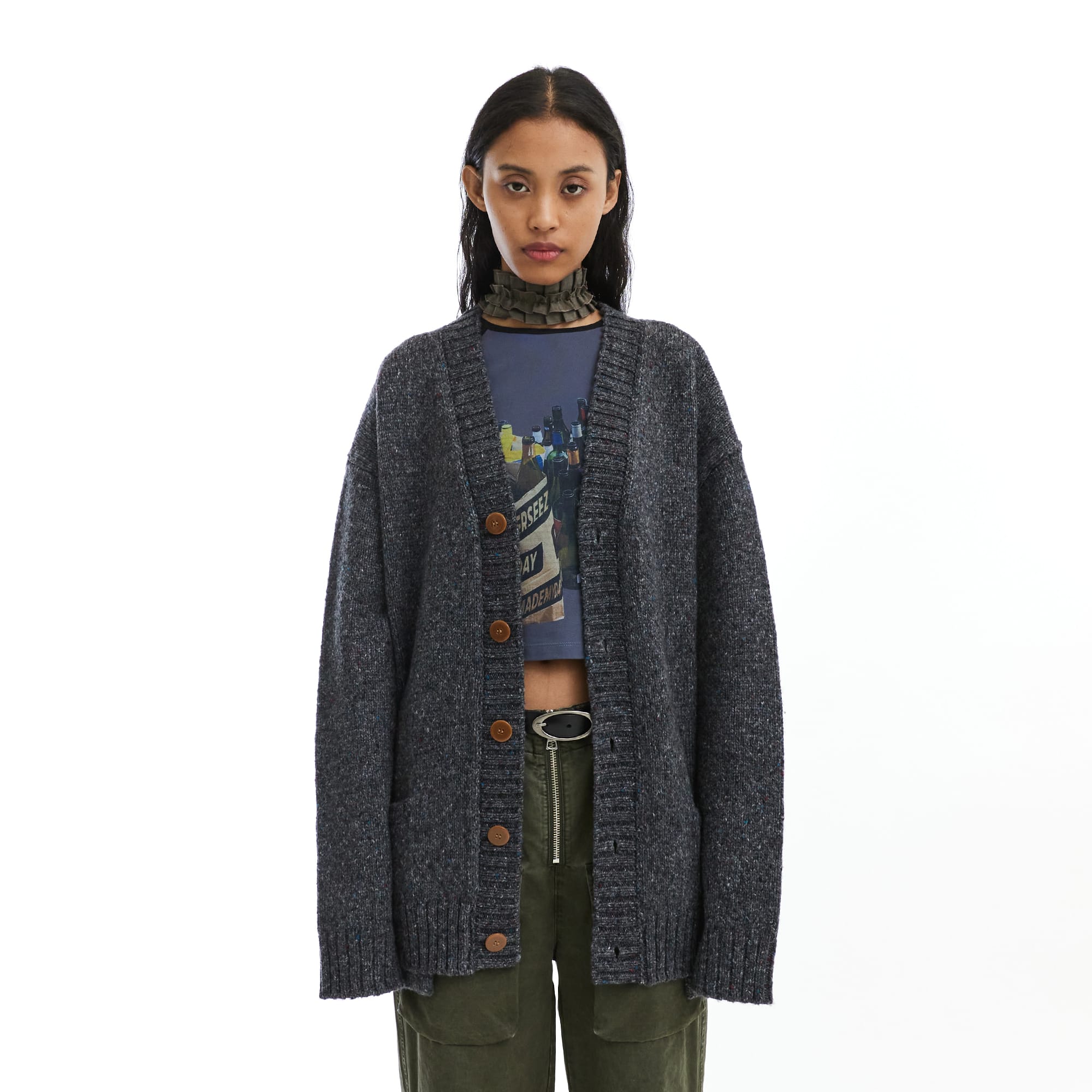 NEVERSEEZ Flecked Knit Rib-Trim Cardigan