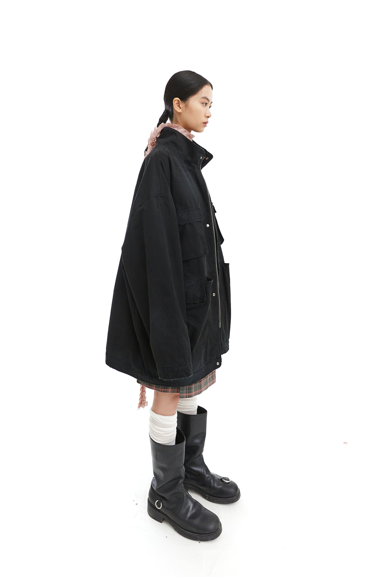 NEVERSEEZ Frayed Multi-Pocket Utility Jacket