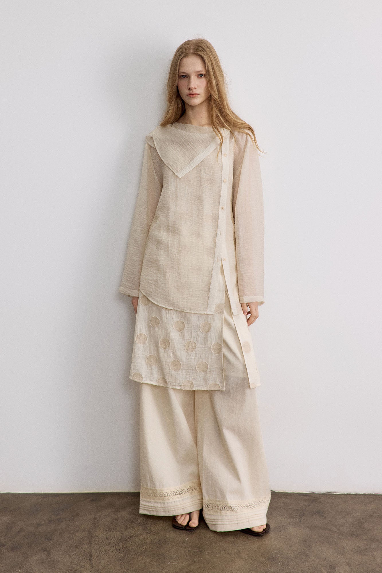 SAME FLOW Draped Collar Asymmetrical-Button Shirt