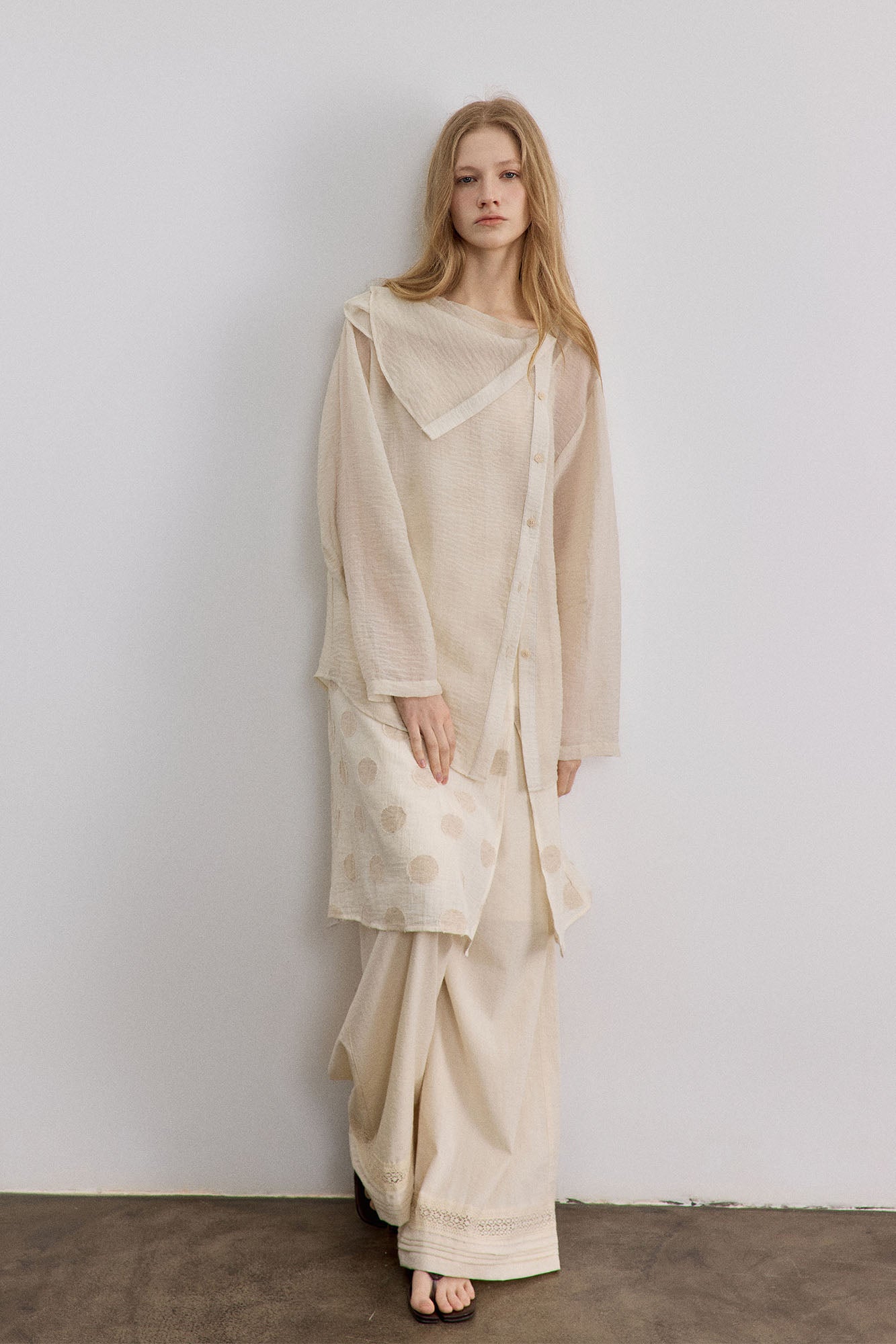 SAME FLOW Draped Collar Asymmetrical-Button Shirt