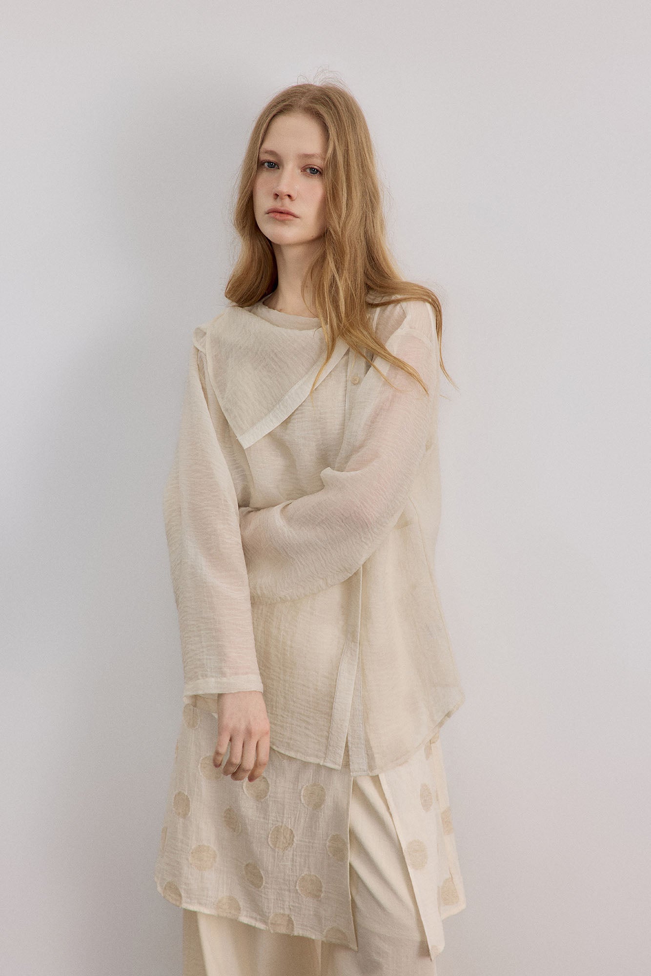 SAME FLOW Draped Collar Asymmetrical-Button Shirt
