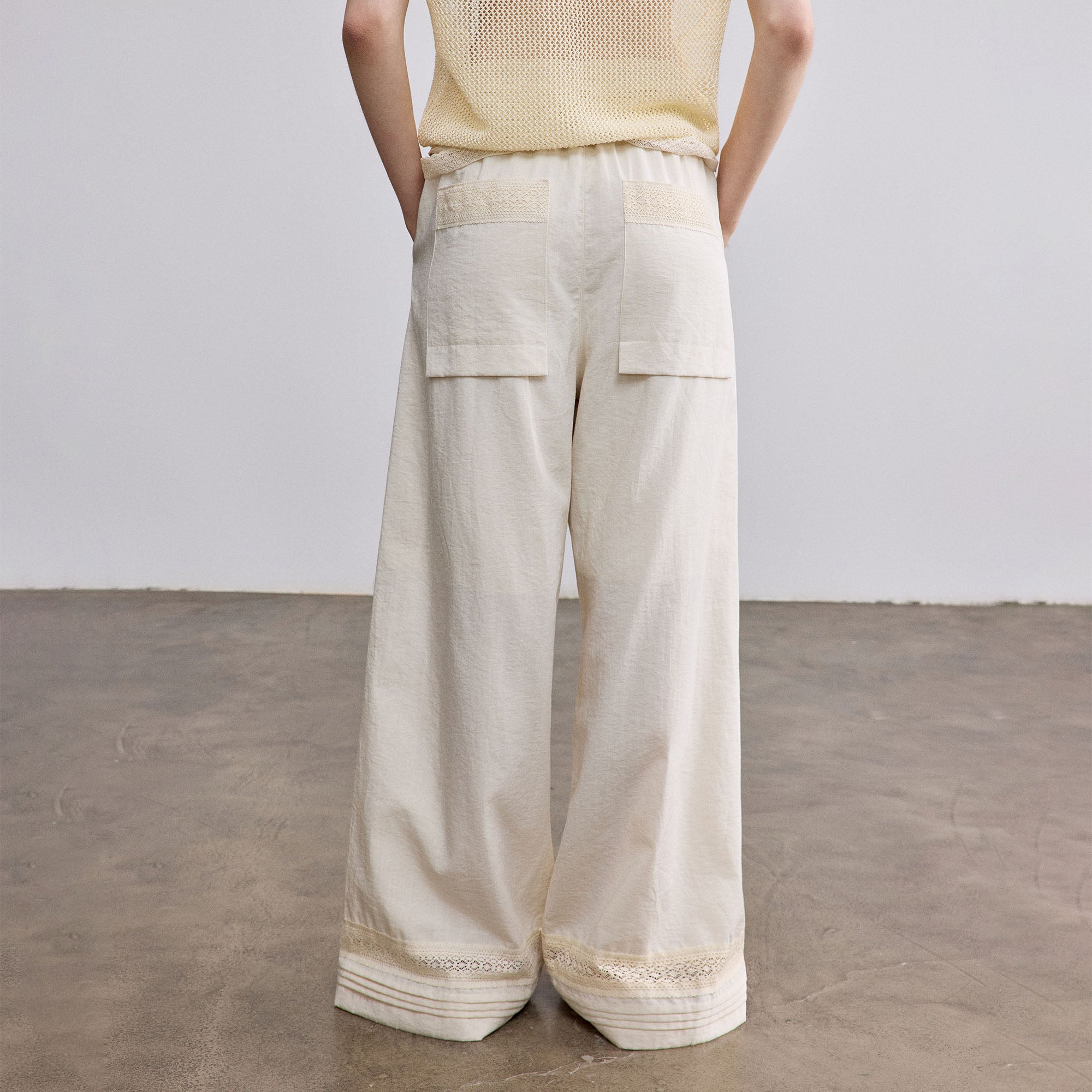 SAME FLOW Lace-Trim Wide-Leg Pants