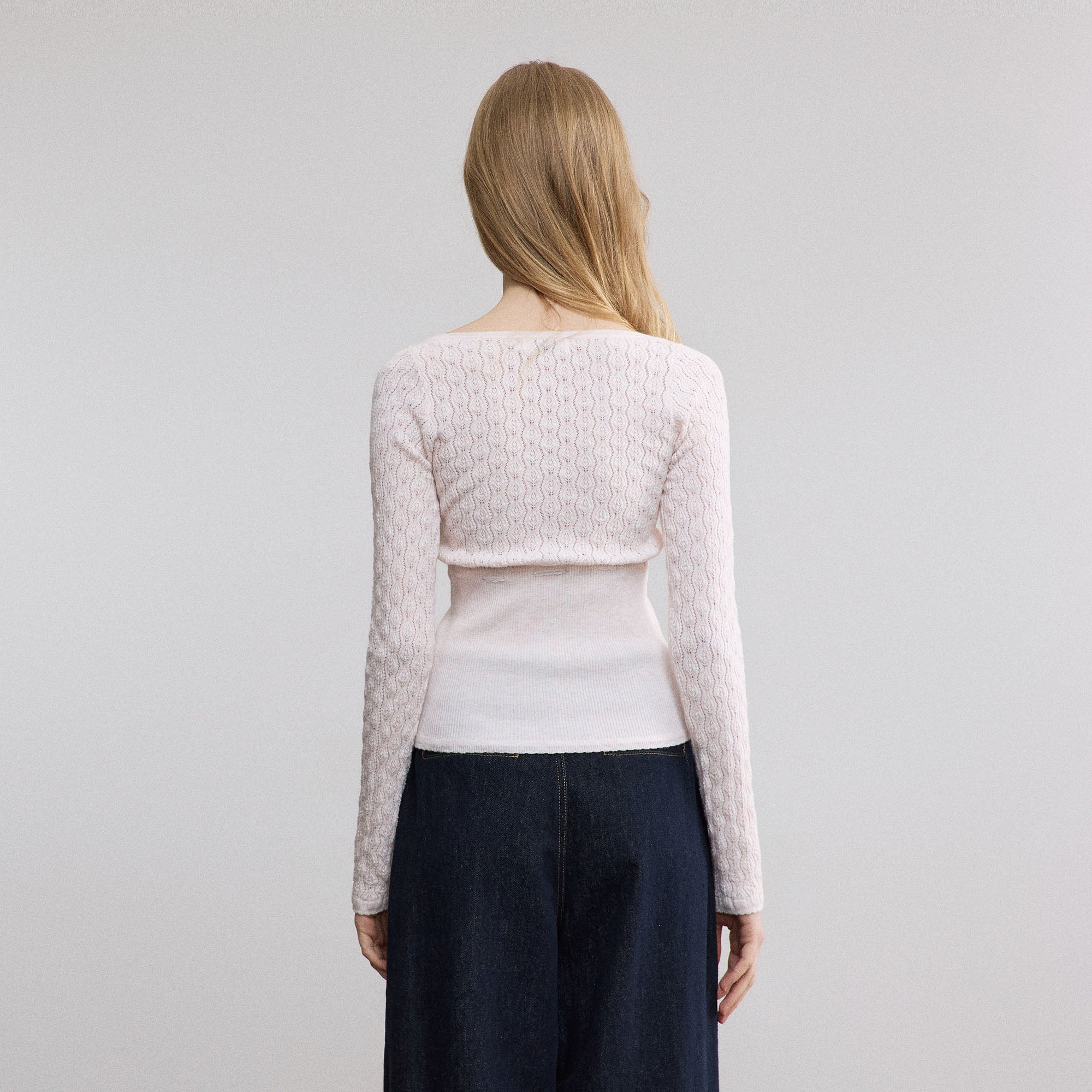 SAME FLOW Pointelle Lace-Tie Long-Sleeve Tee