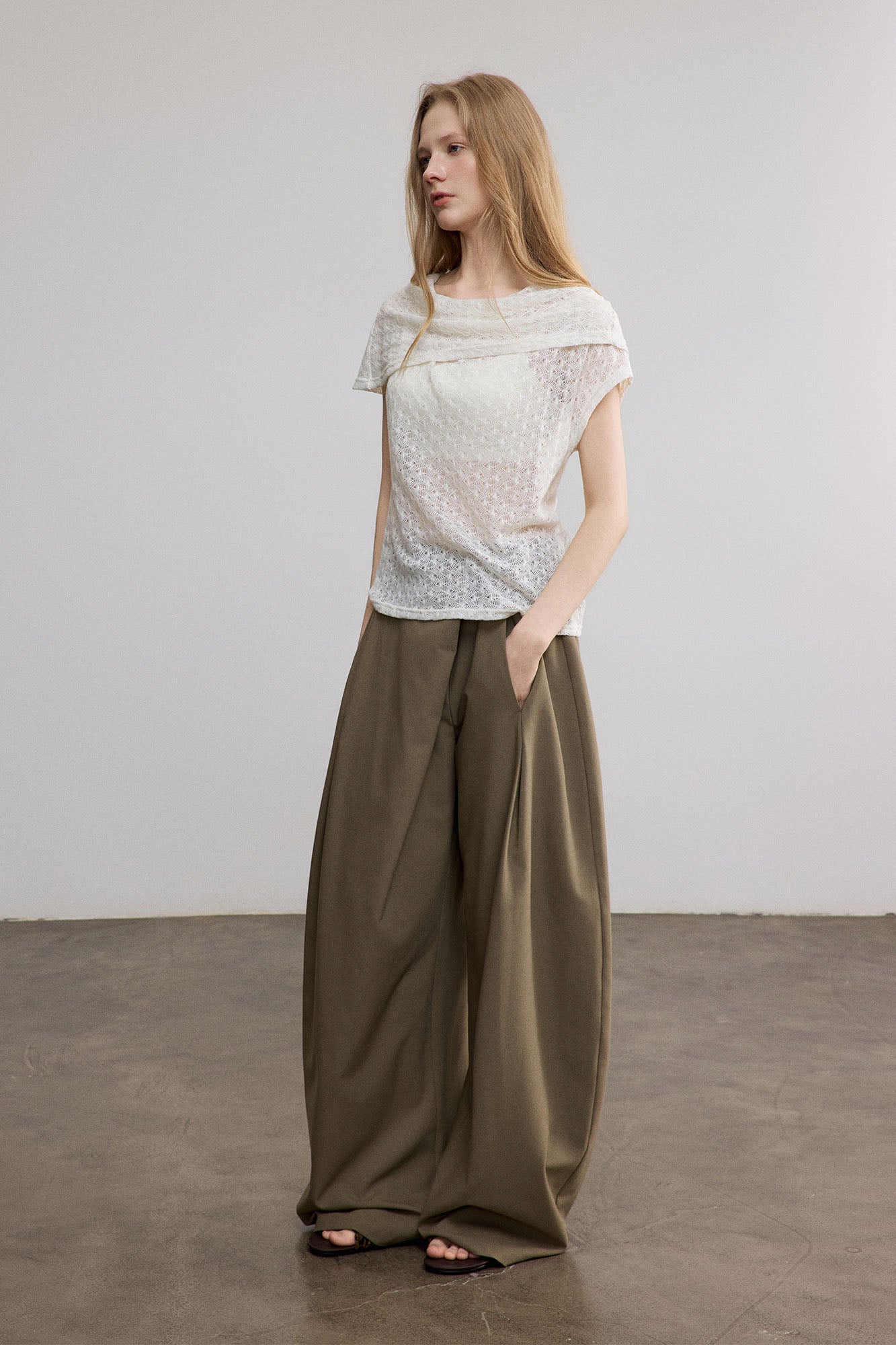 SAME FLOW Sheer Foldover Knit Top