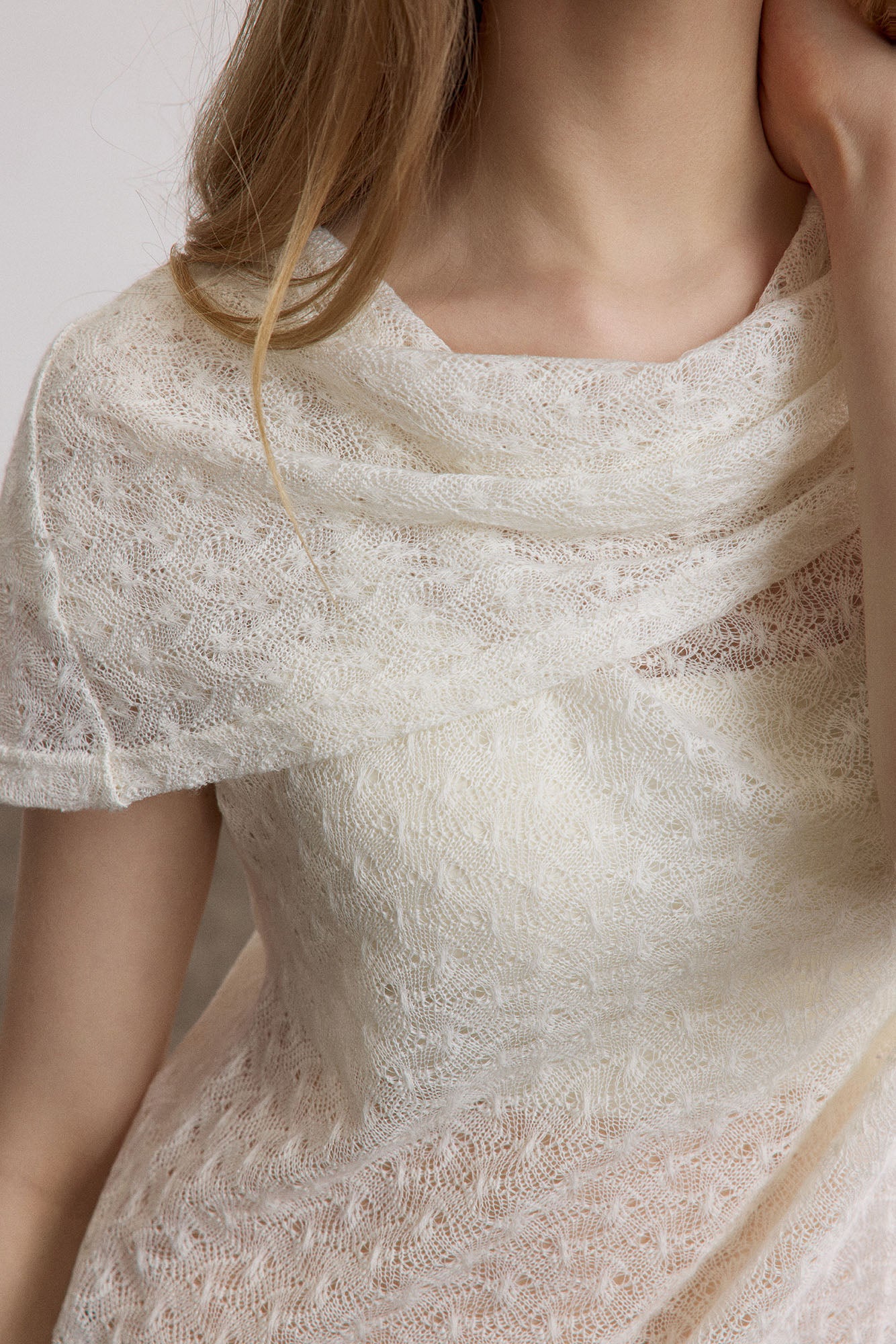 SAME FLOW Sheer Foldover Knit Top