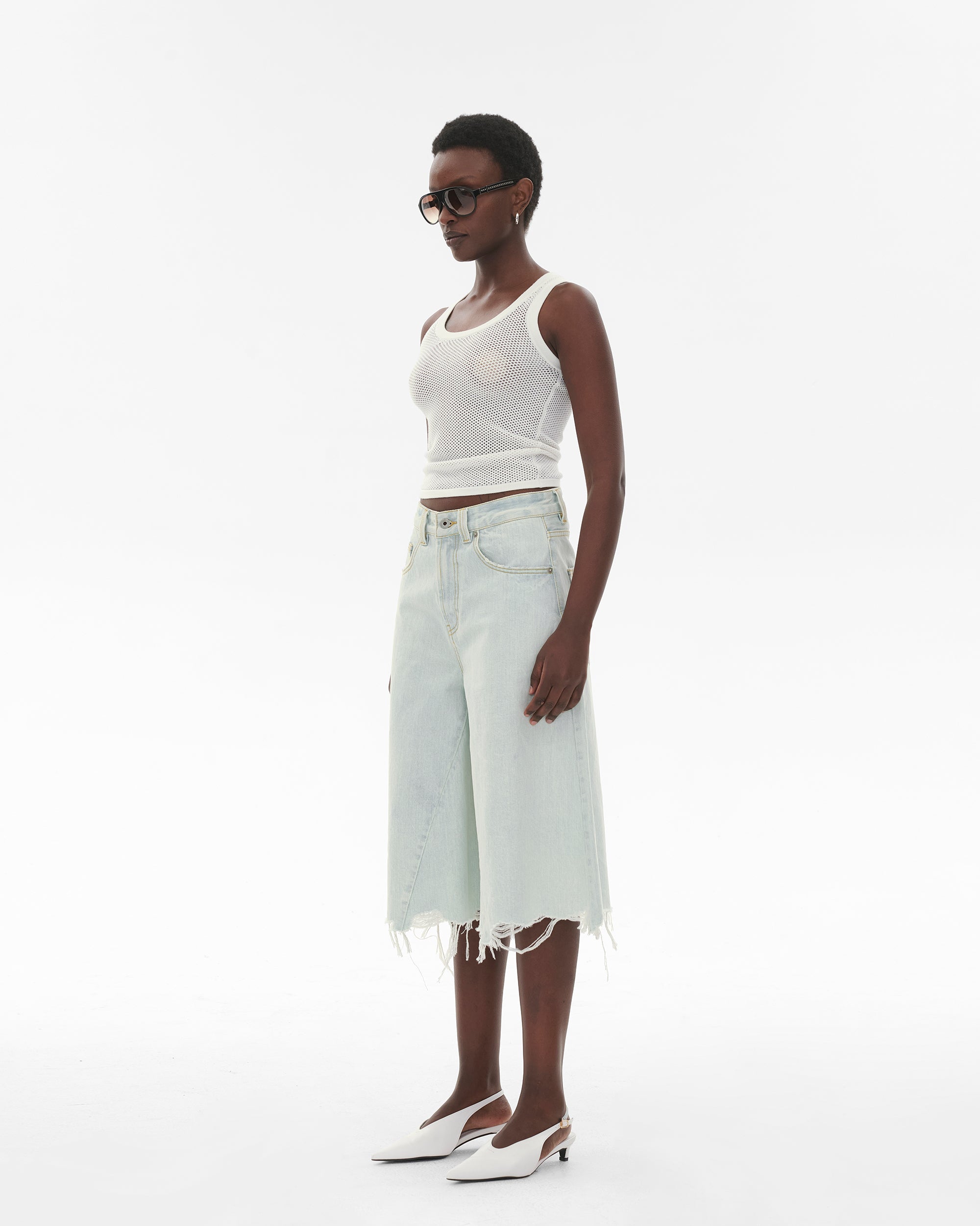 COMMAND N Washed Raw-Hem Wide-Leg Culottes