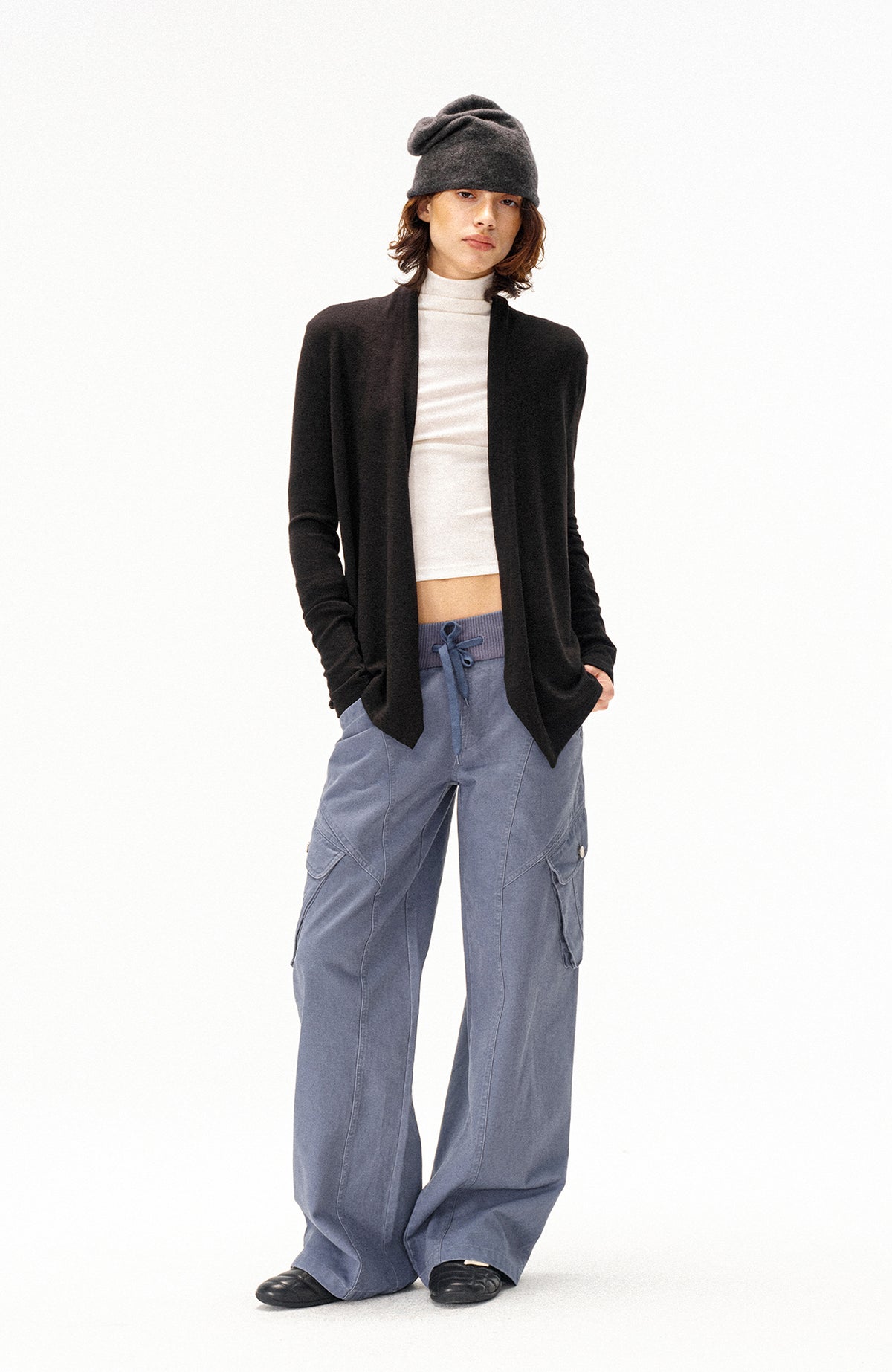 COSTUSTOOT Multi-Pocket Washed Distressed Ribbed Waist Cargo Pants