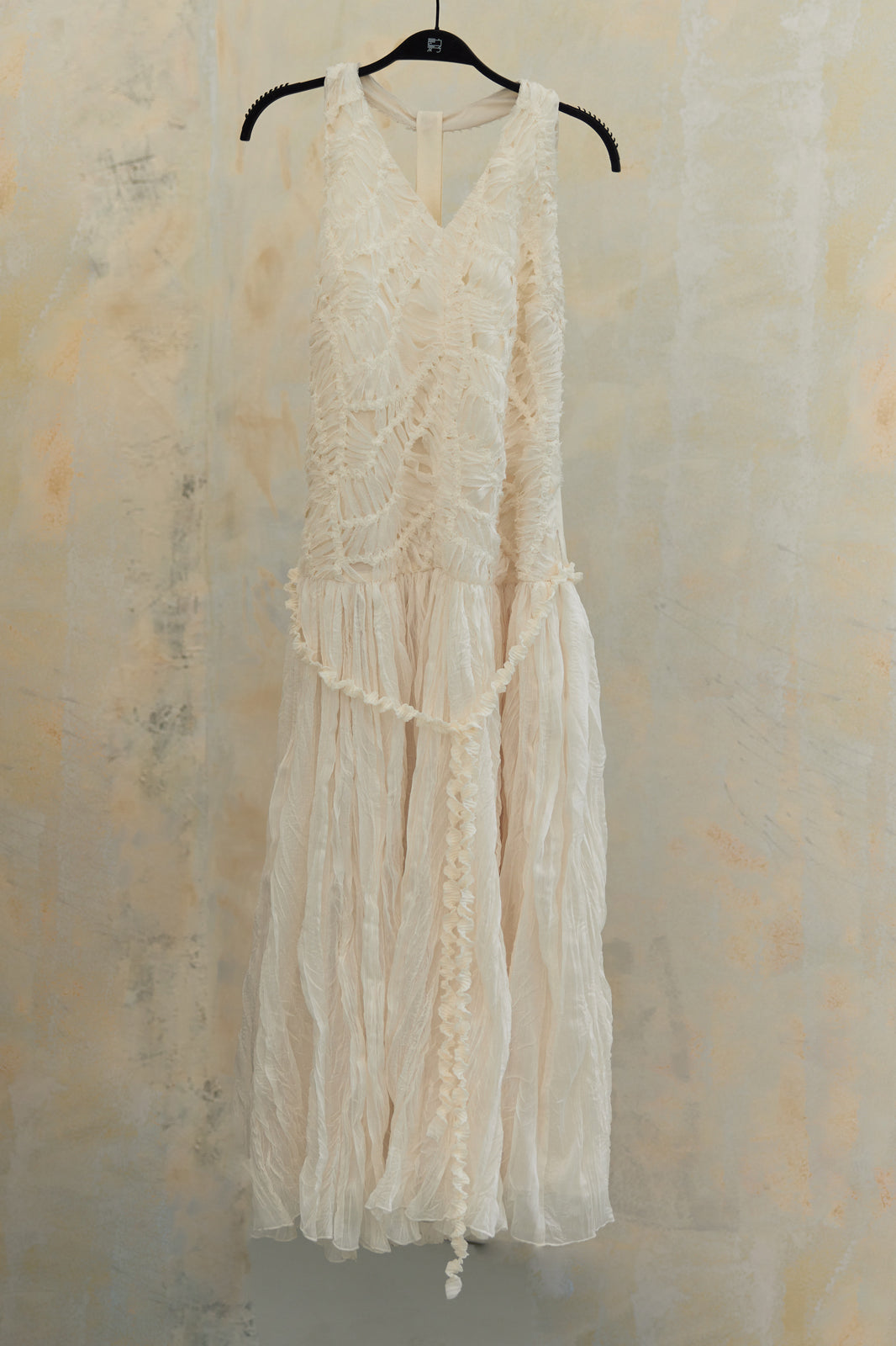 CHANGGUANG YUANZI Lace Spliced Crinkled Mesh Halter Dress