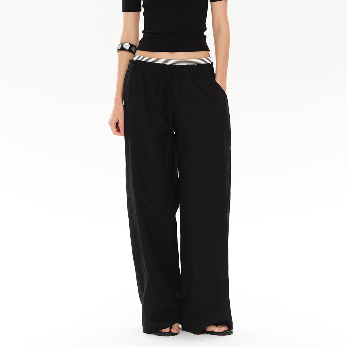 COSTUSTOOT Striped Spliced Wide-Leg Parachute Pants
