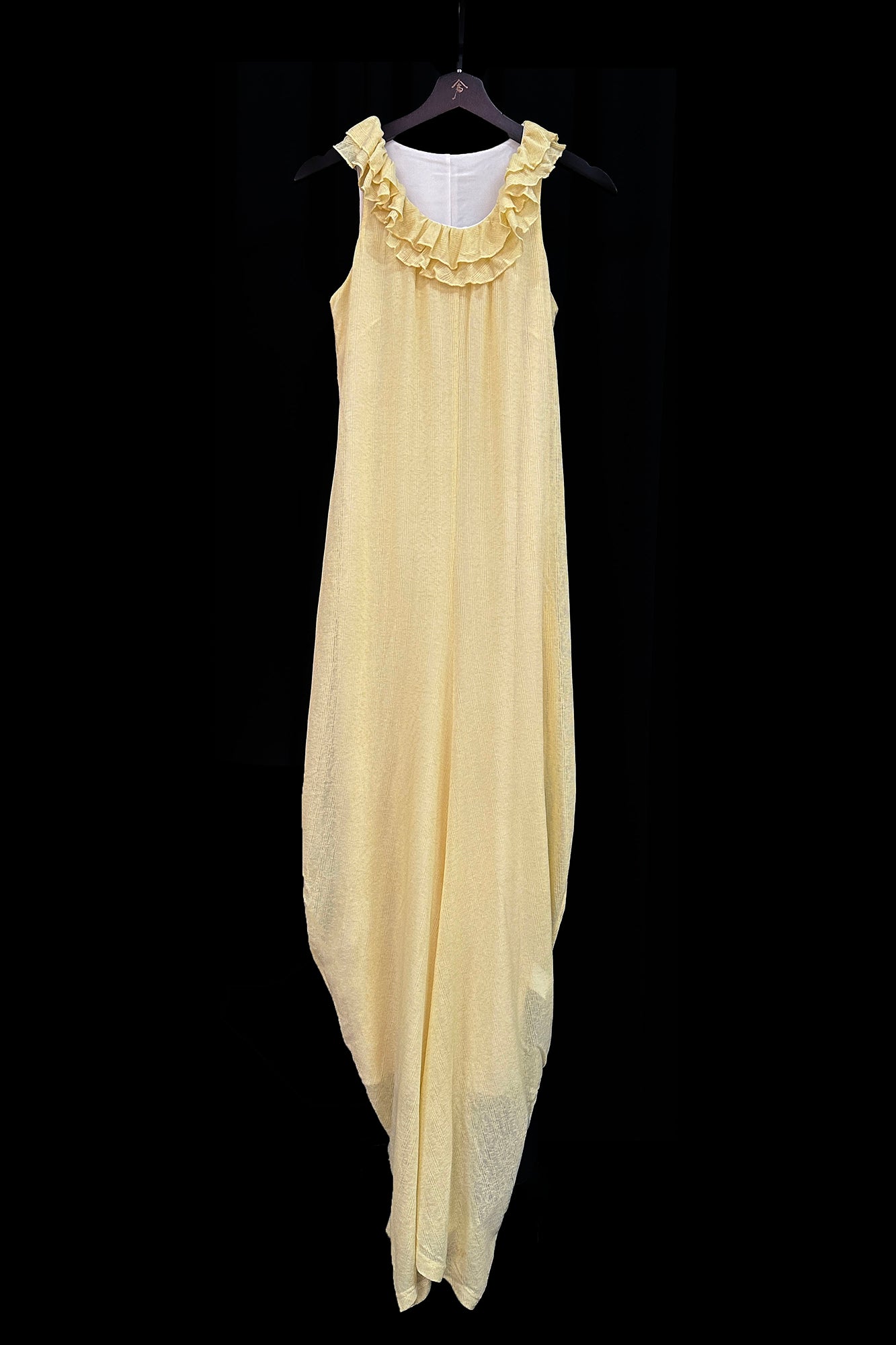 WUHEYIZUO Ruffle-Neck Draped Knit Maxi Dress