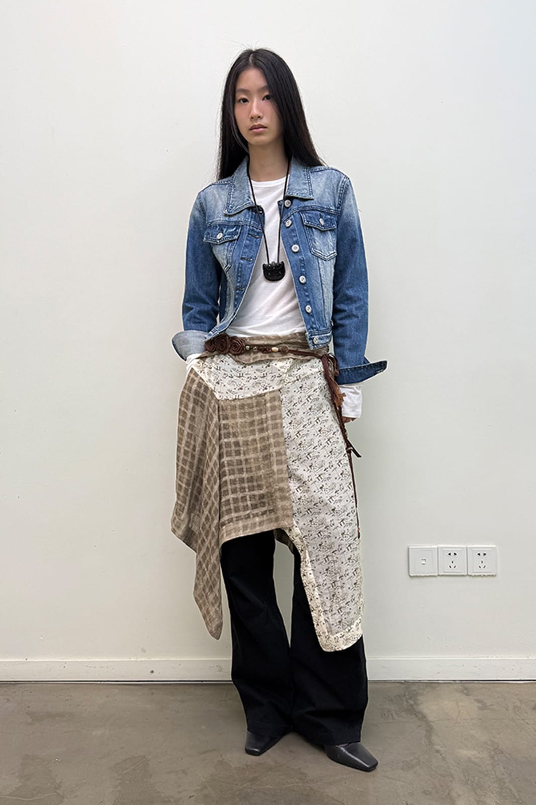 NEVERSEEZ Spliced Plaid-Toile Wrap Apron