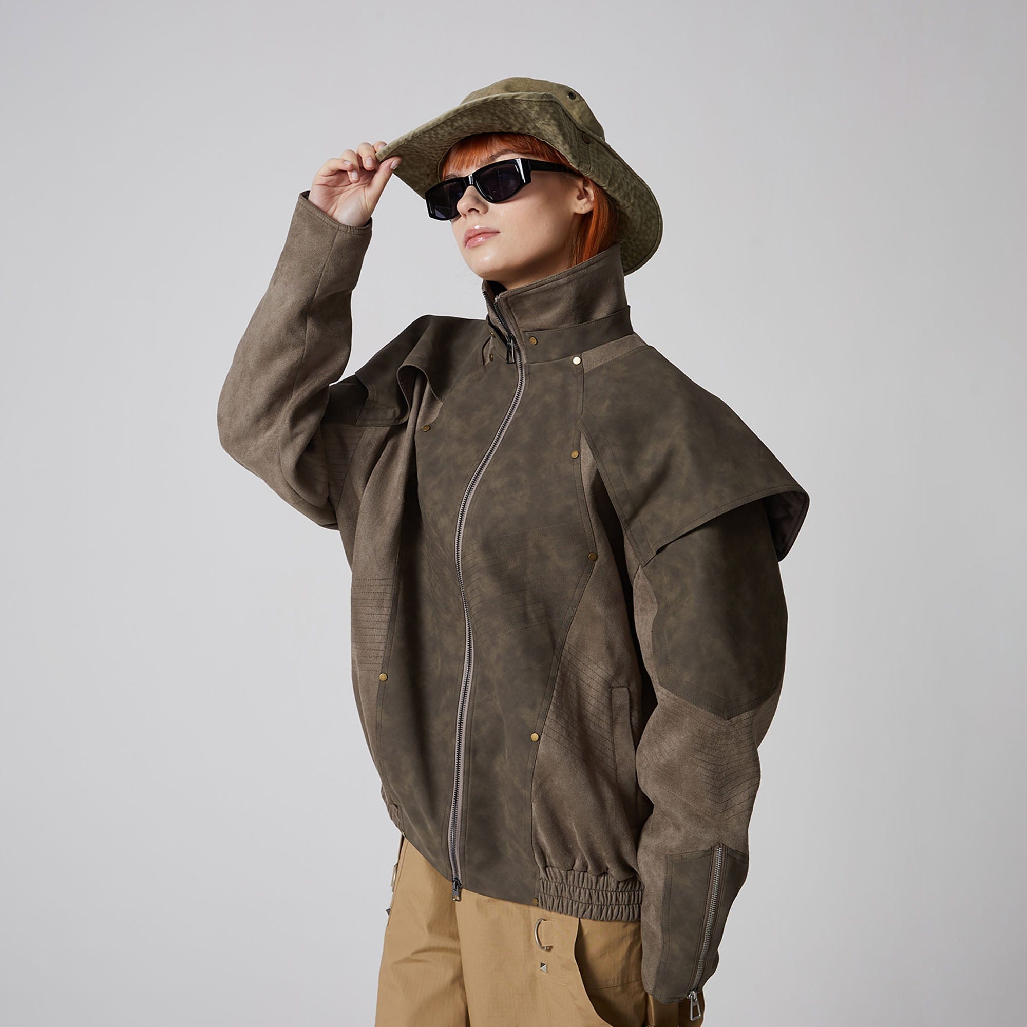 ERROR CODE ROBOT Armored Layered PU & Suede Panel Jacket