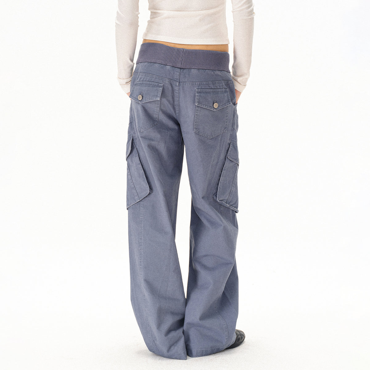 COSTUSTOOT Multi-Pocket Washed Distressed Ribbed Waist Cargo Pants