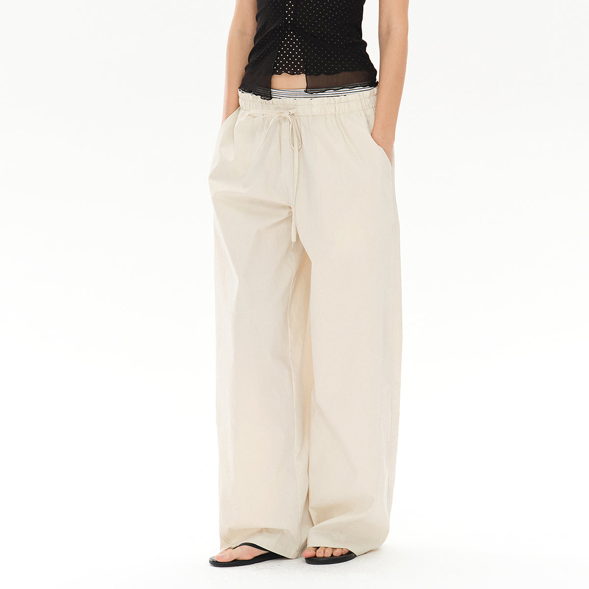COSTUSTOOT Striped Spliced Wide-Leg Parachute Pants