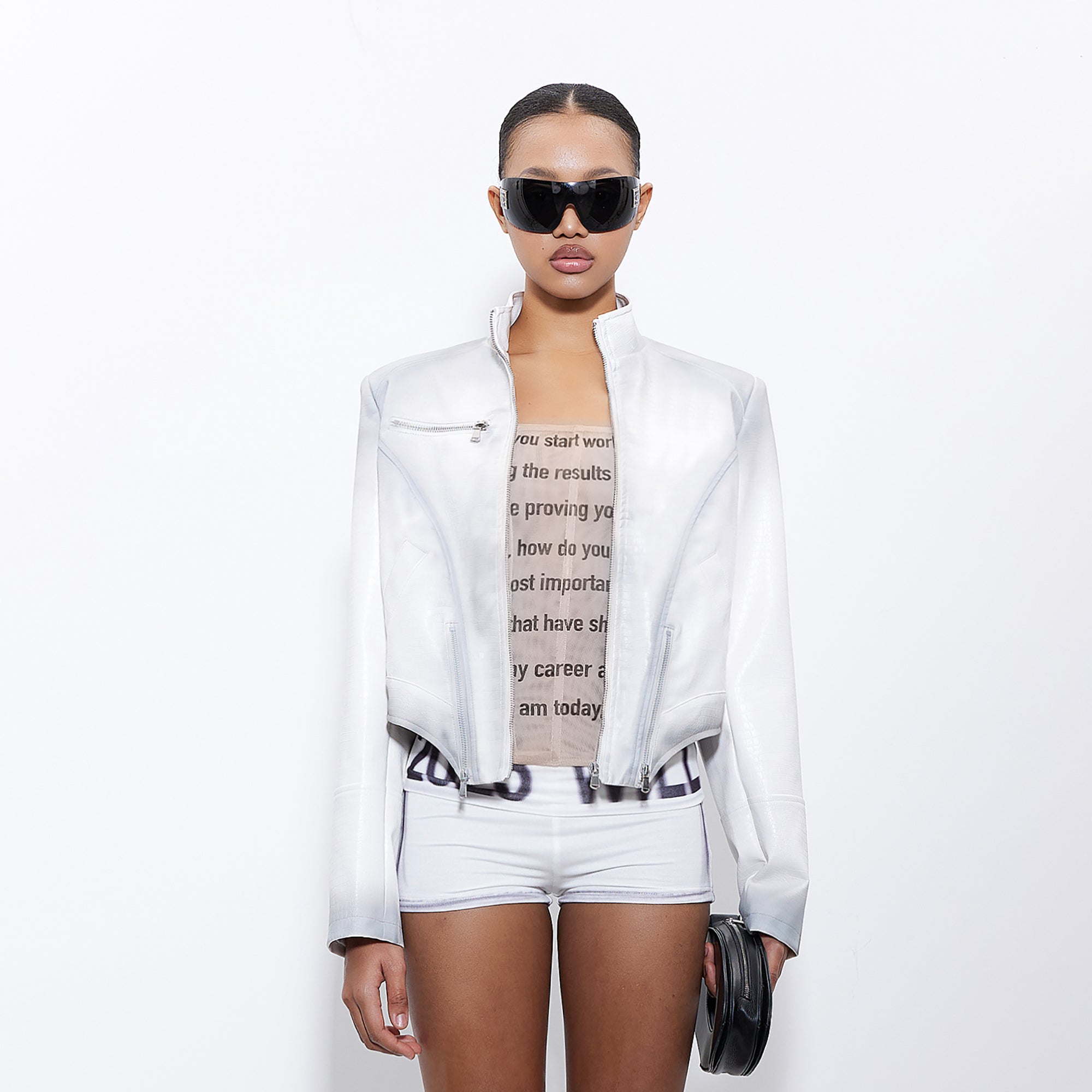 NEVER OFFEND L ANGEL Fog Ombre Cropped Moto Jacket