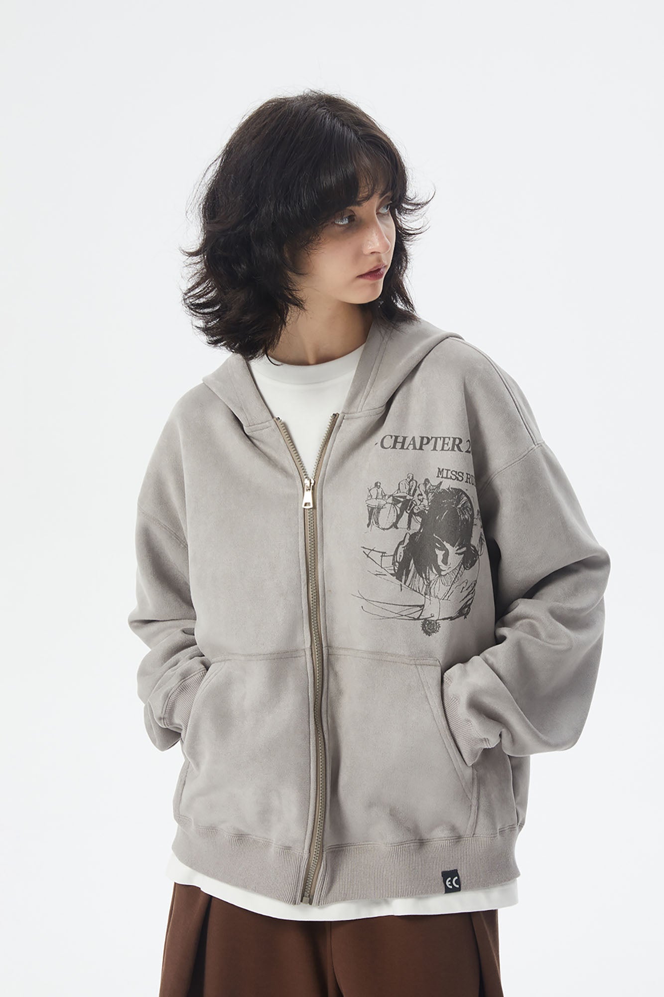 ERROR CODE ROBOT Graphic Suede Zip-Up Hoodie