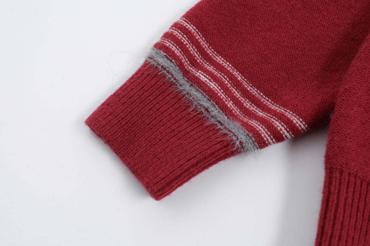 FREE CENTER Retro Fair Isle Detachable Collar Hooded Cardigan