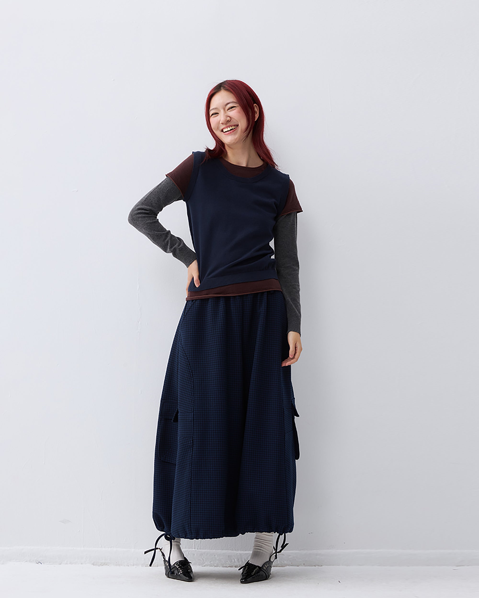 NOESE Retro Check Wool-Blend Cropped Skirt Pants