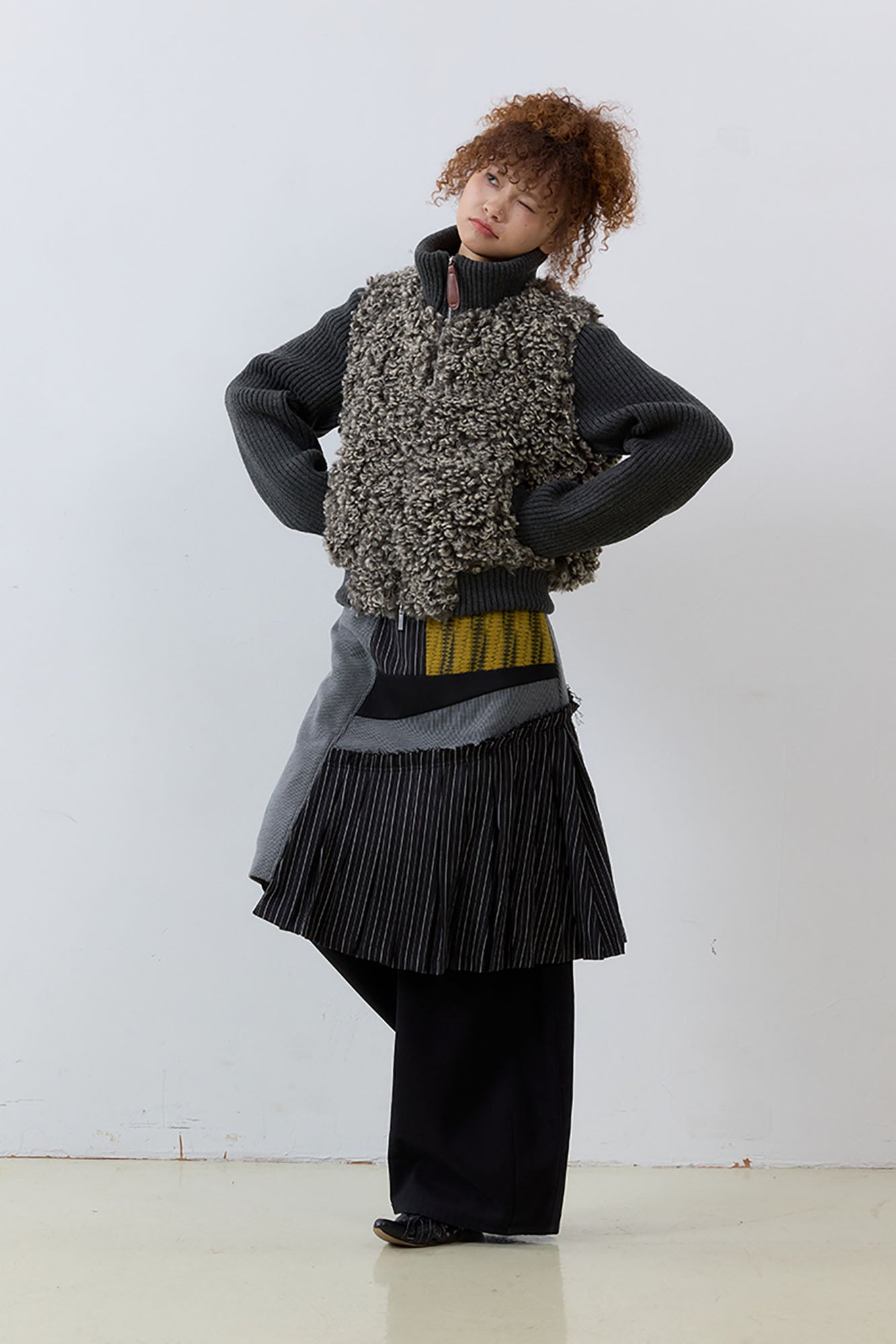 NOESE Asymmetrical Contrast Patchwork Skirt