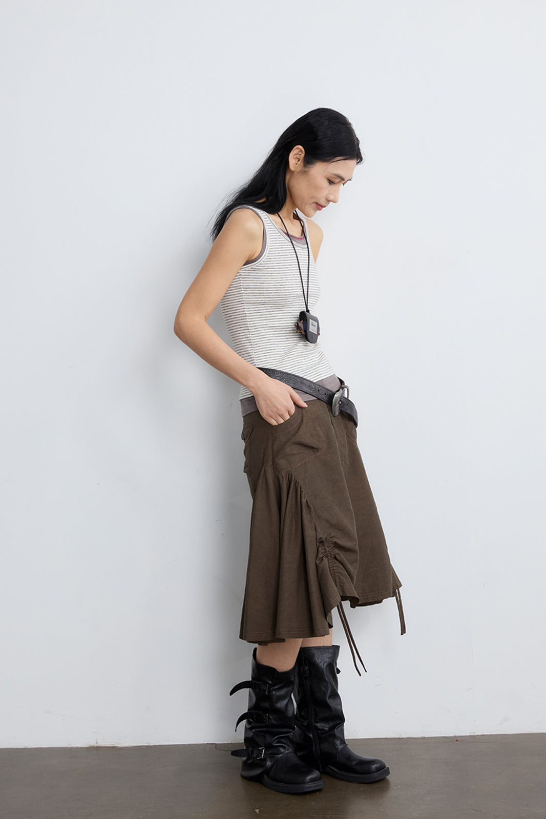 NOESE Paneled Ruched Utility Skirt