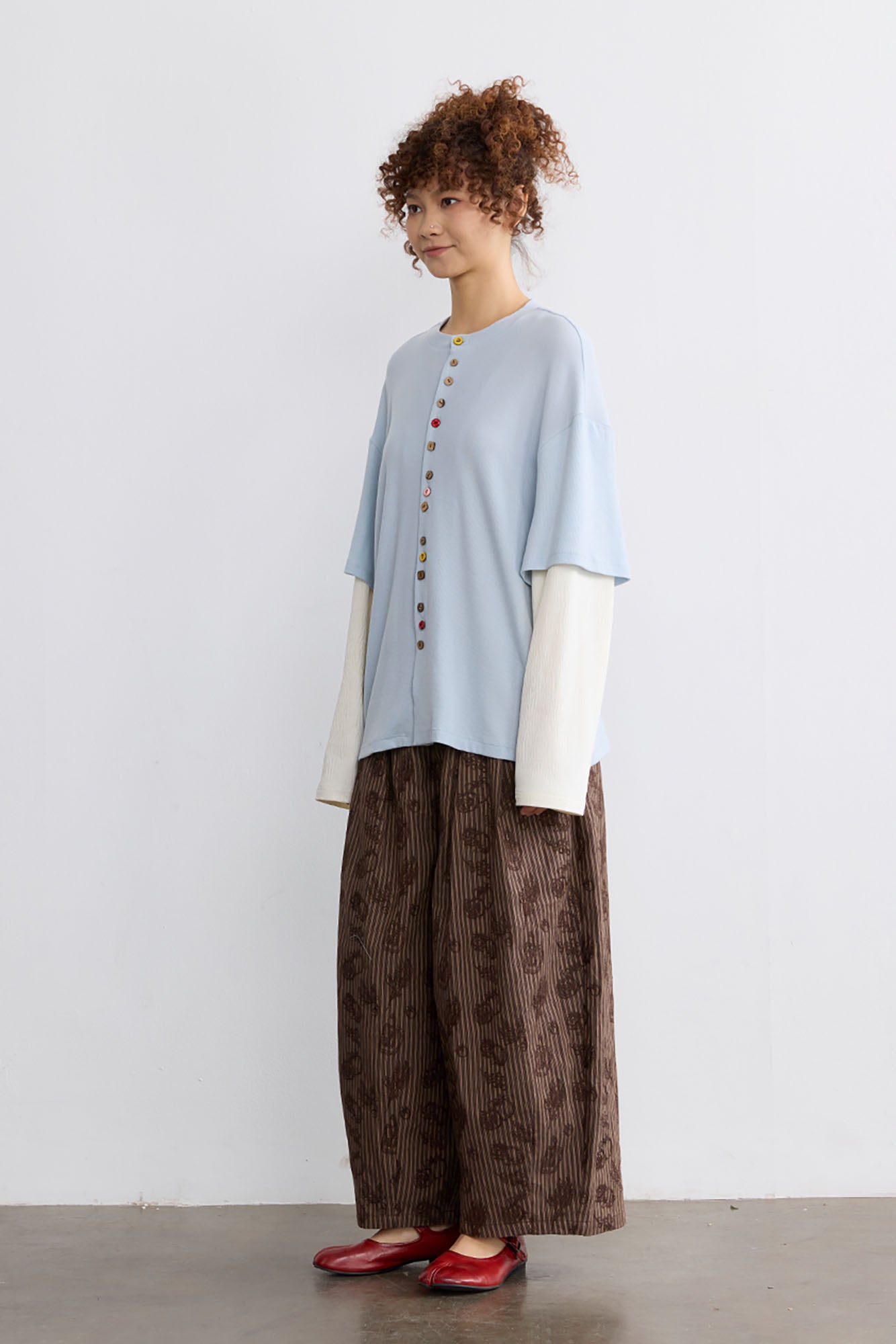 NOESE Layered Mixed-Button Long-Sleeve Tee